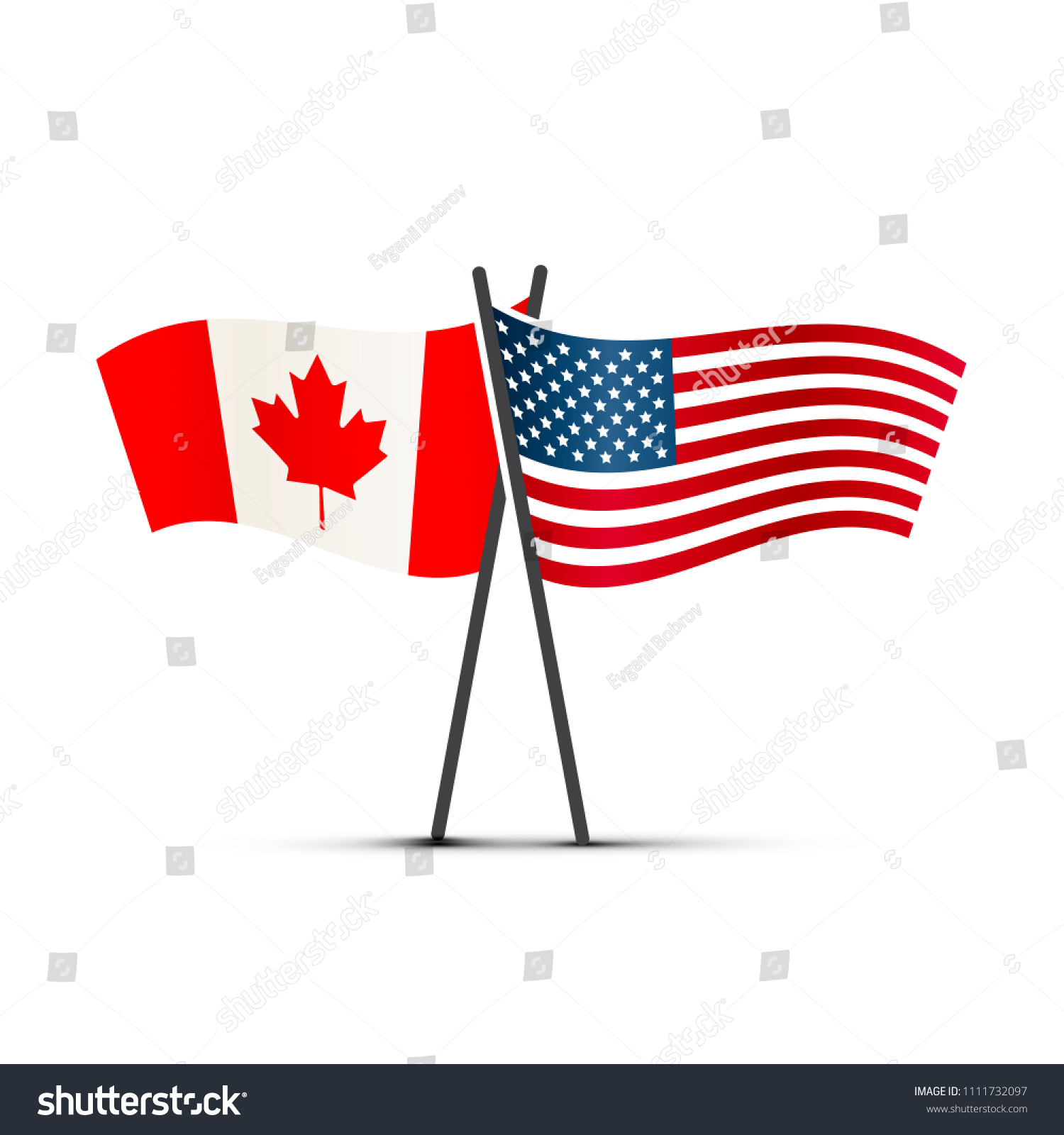 Usa Canada Flags On Poles Isolated Stock Illustration 1111732097 ...