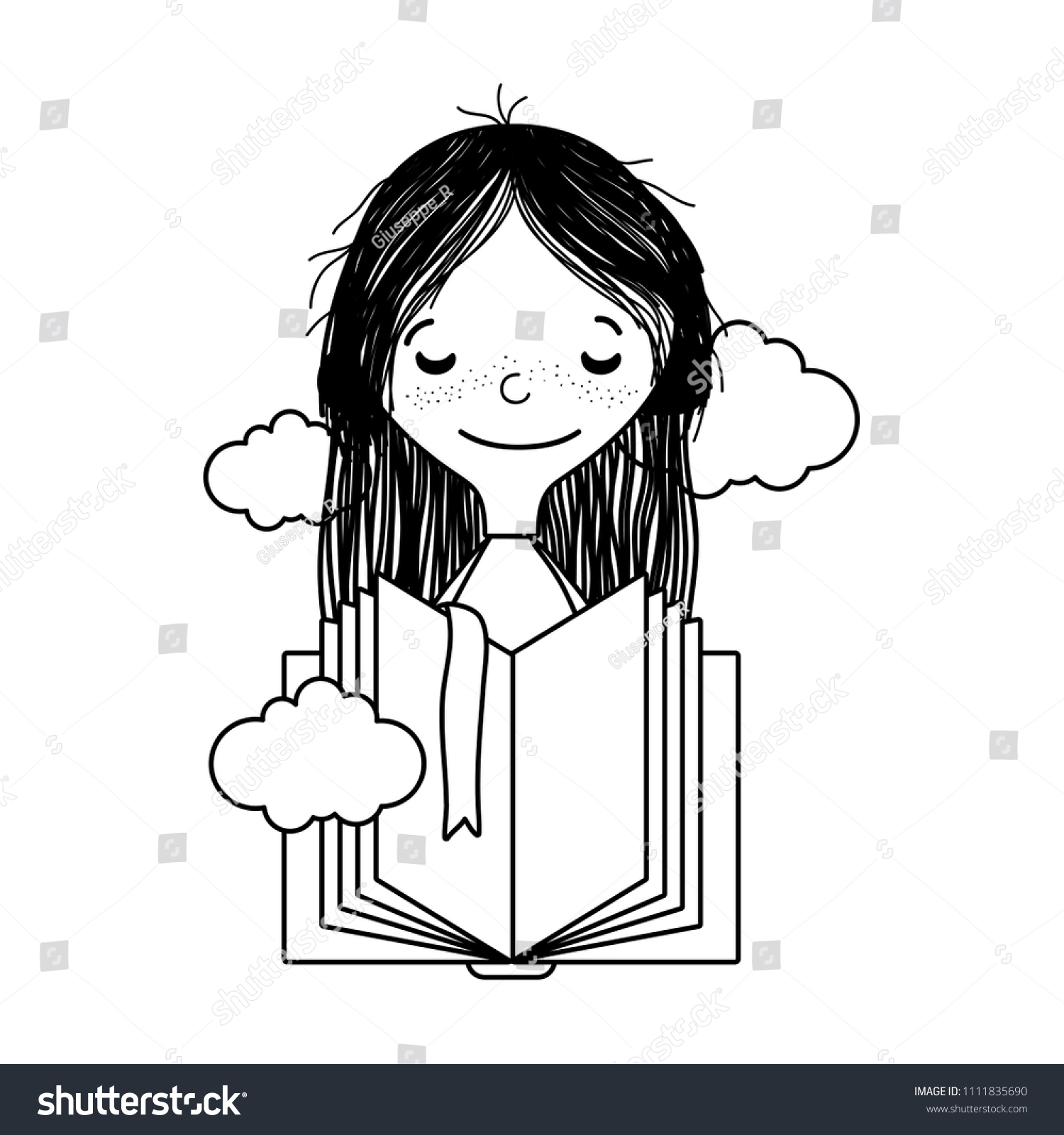 Line Girl Closed Eyes Open Book Stock Vector (Royalty Free) 1111835690 ...