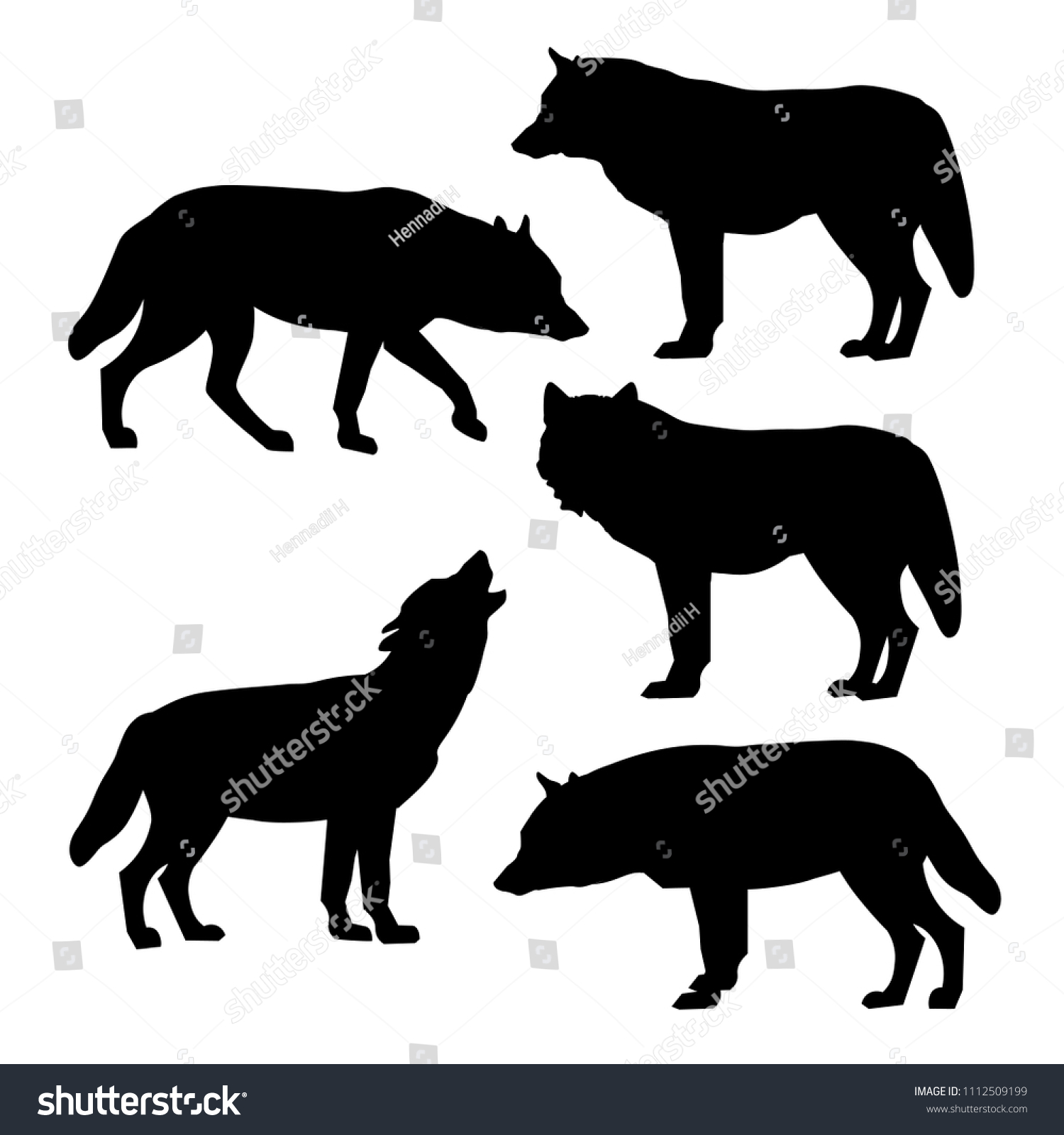 Set Silhouettes Gray Wolves Vector Illustration Stock Vector (Royalty ...