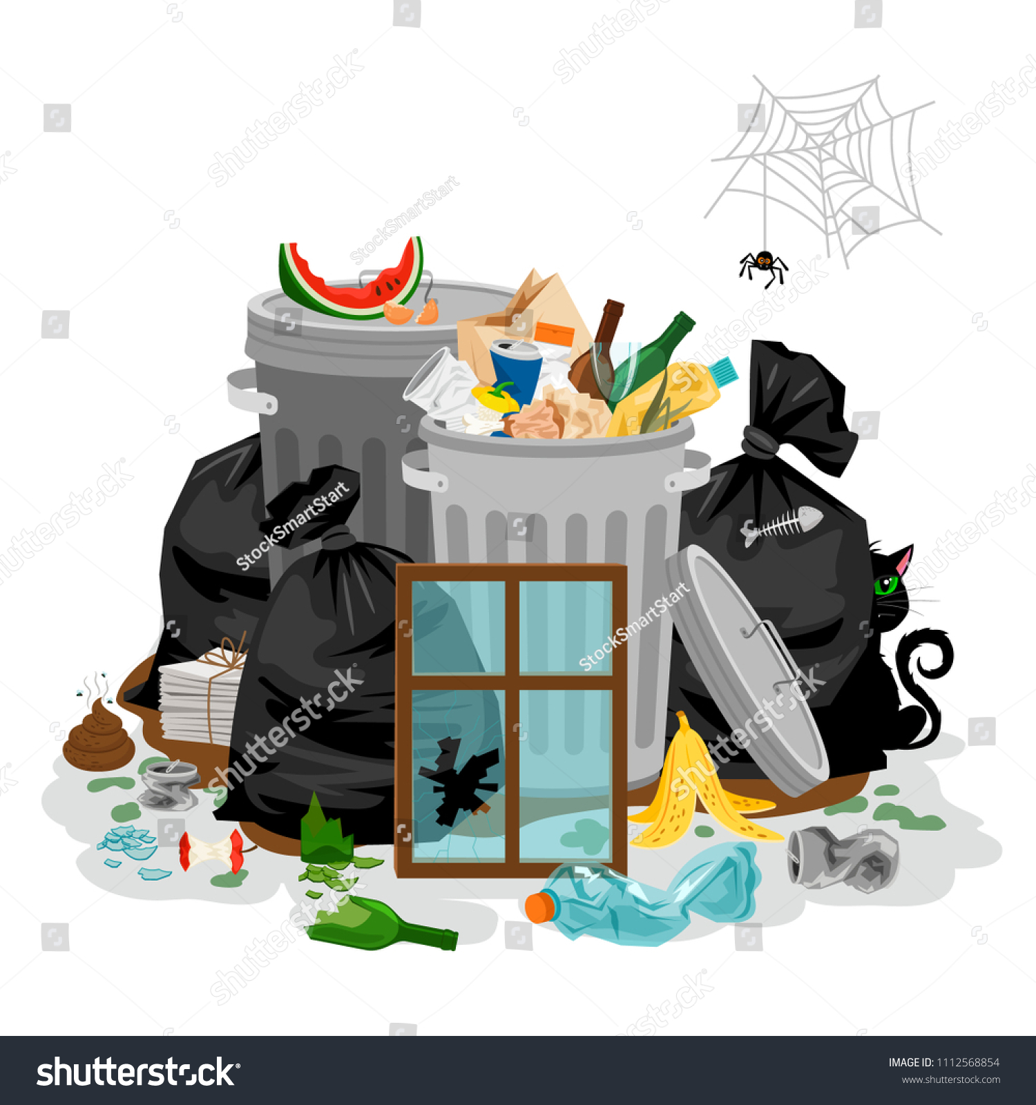 Pile Garbage Isolated White Littering Waste Stock Illustration 