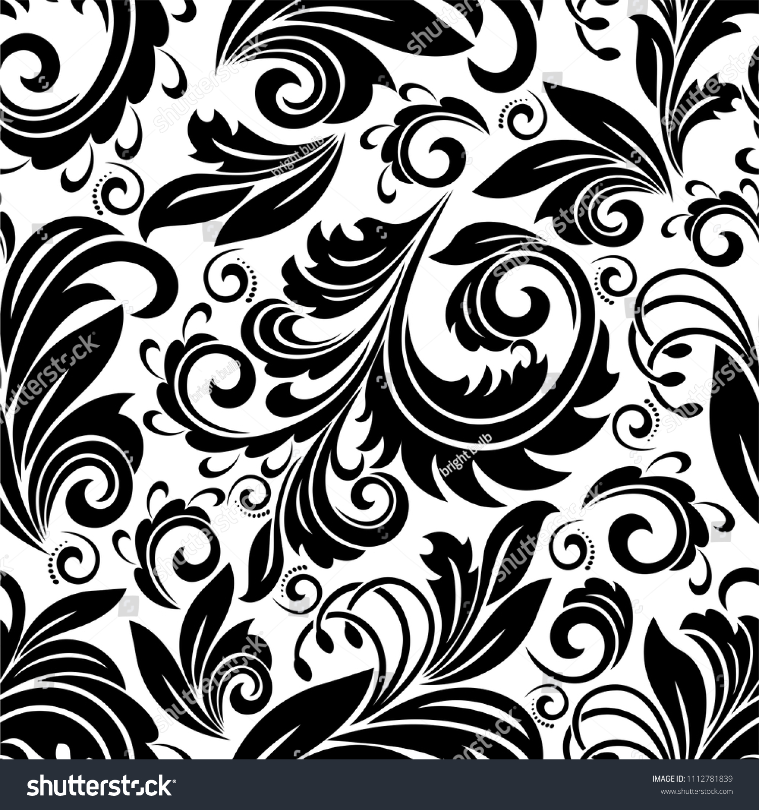 Seamless White Background Black Pattern Baroque Stock Vector (Royalty ...