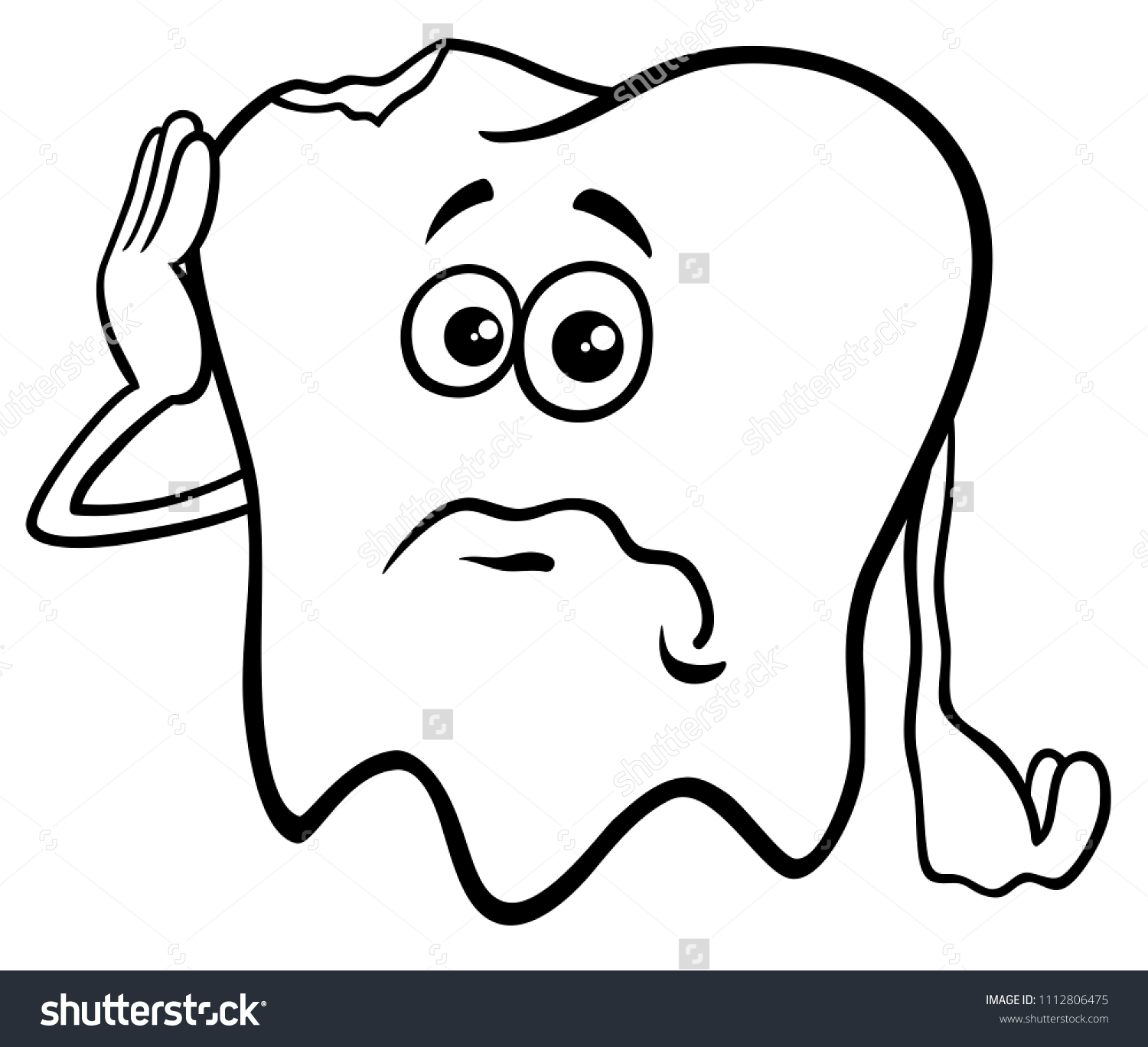 Black White Cartoon Illustration Sad Tooth Stock Vector (Royalty Free ...