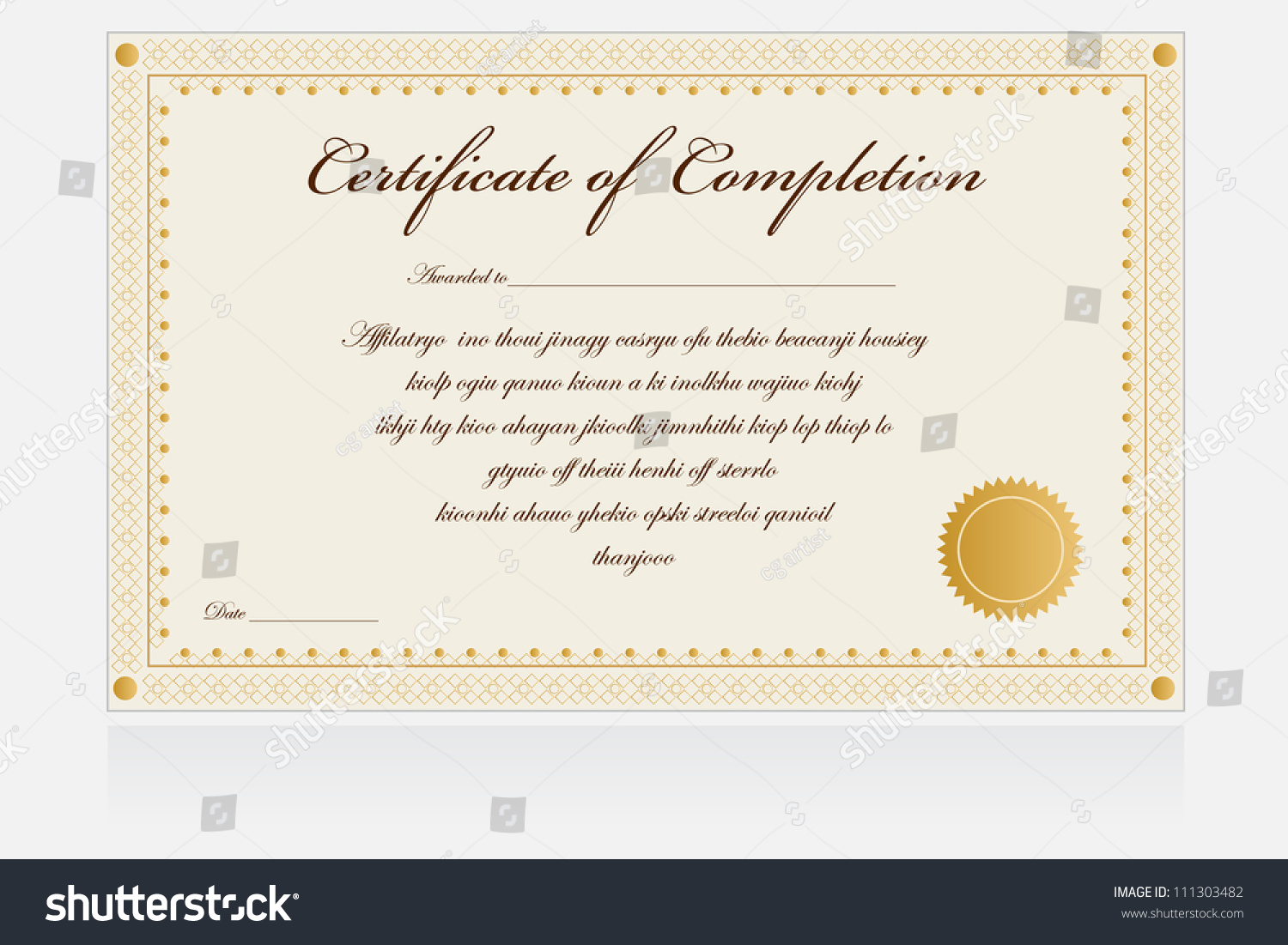 Certificate Completion Stock Vector (Royalty Free) 111303482 | Shutterstock