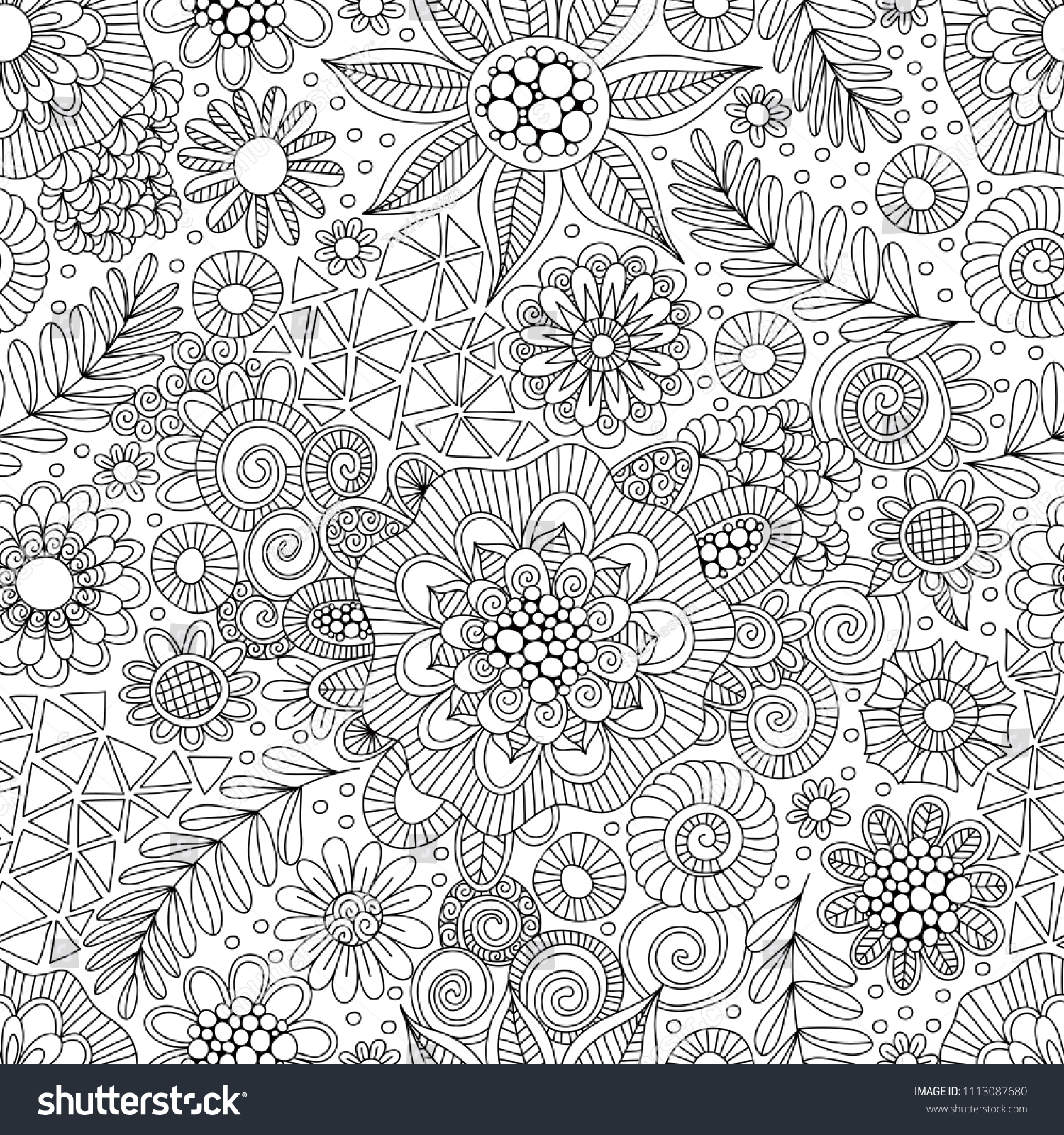 Black White Doodle Repeat Pattern Stock Vector (Royalty Free ...