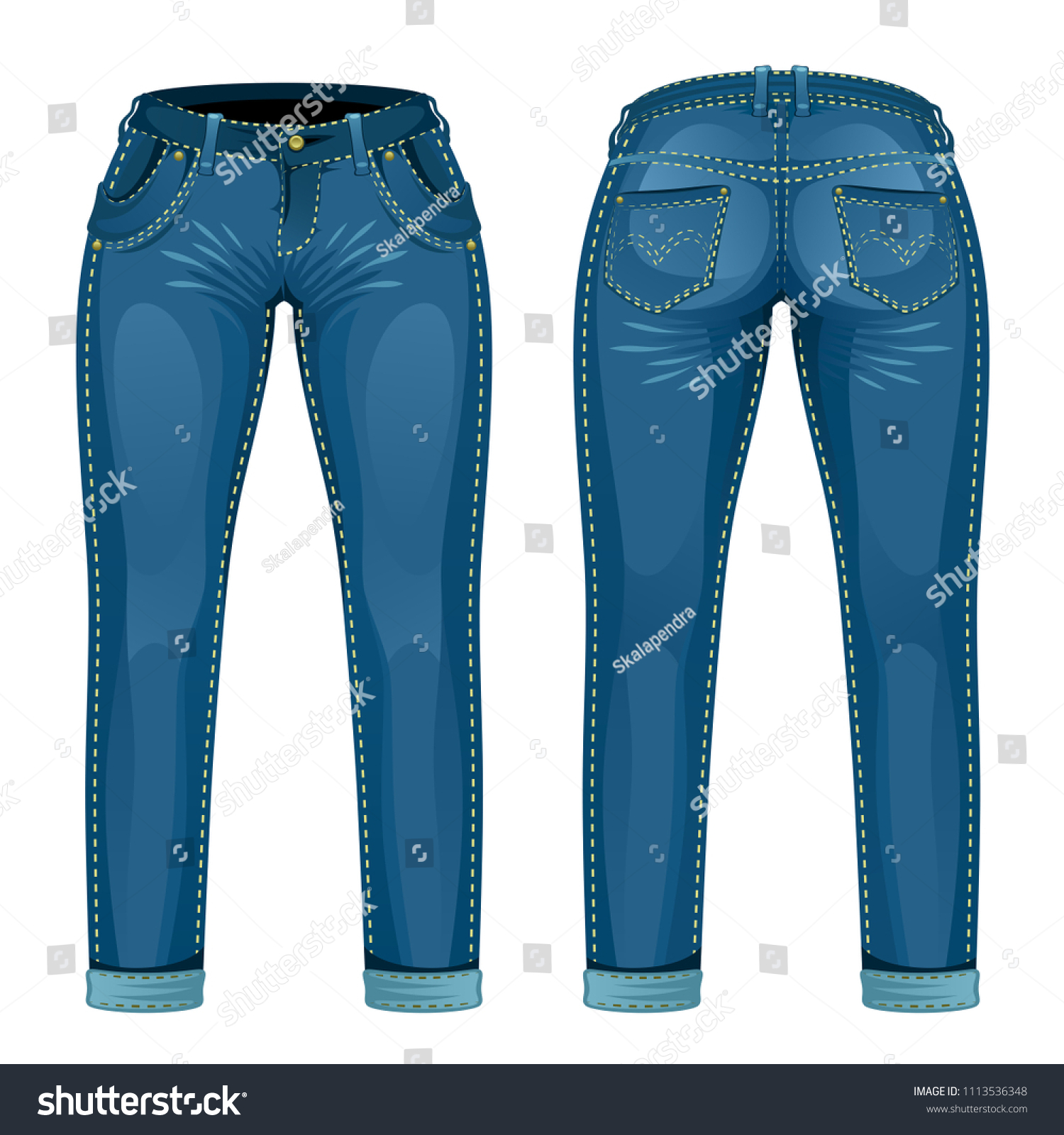 Blue Classic Jeans Front Back View Stock Vector (Royalty Free ...