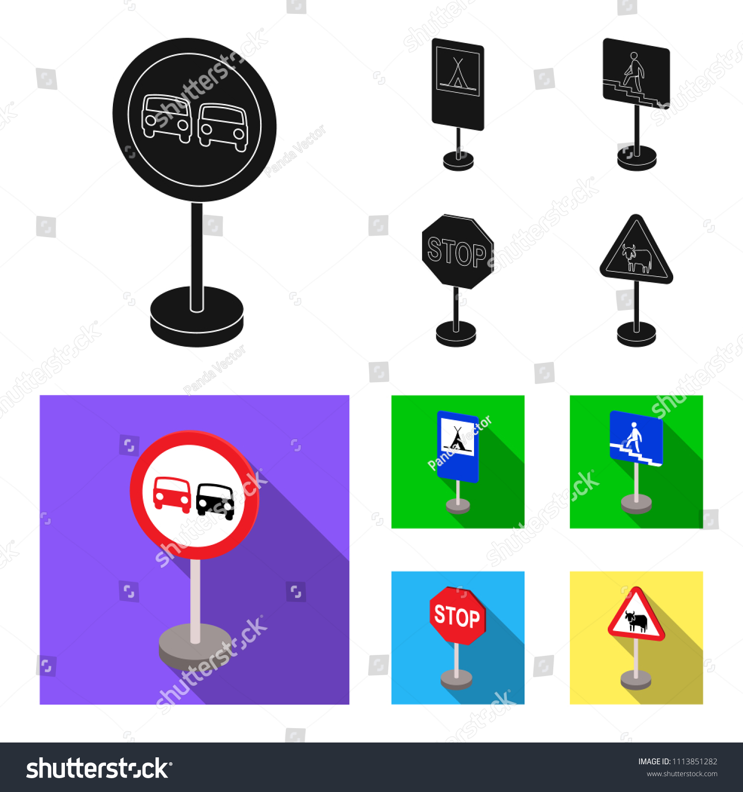 different-types-road-signs-black-flat-stock-vector-royalty-free