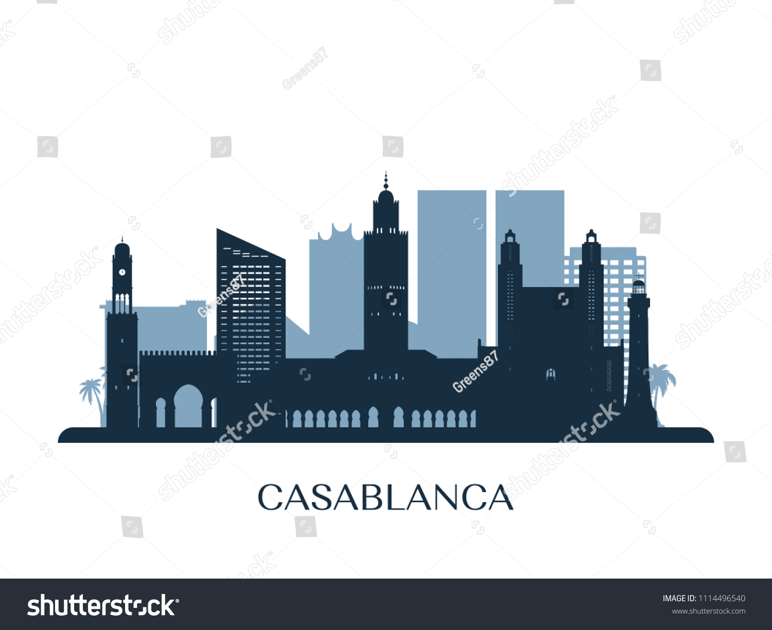 Casablanca Skyline Monochrome Silhouette Vector Illustration Stock ...