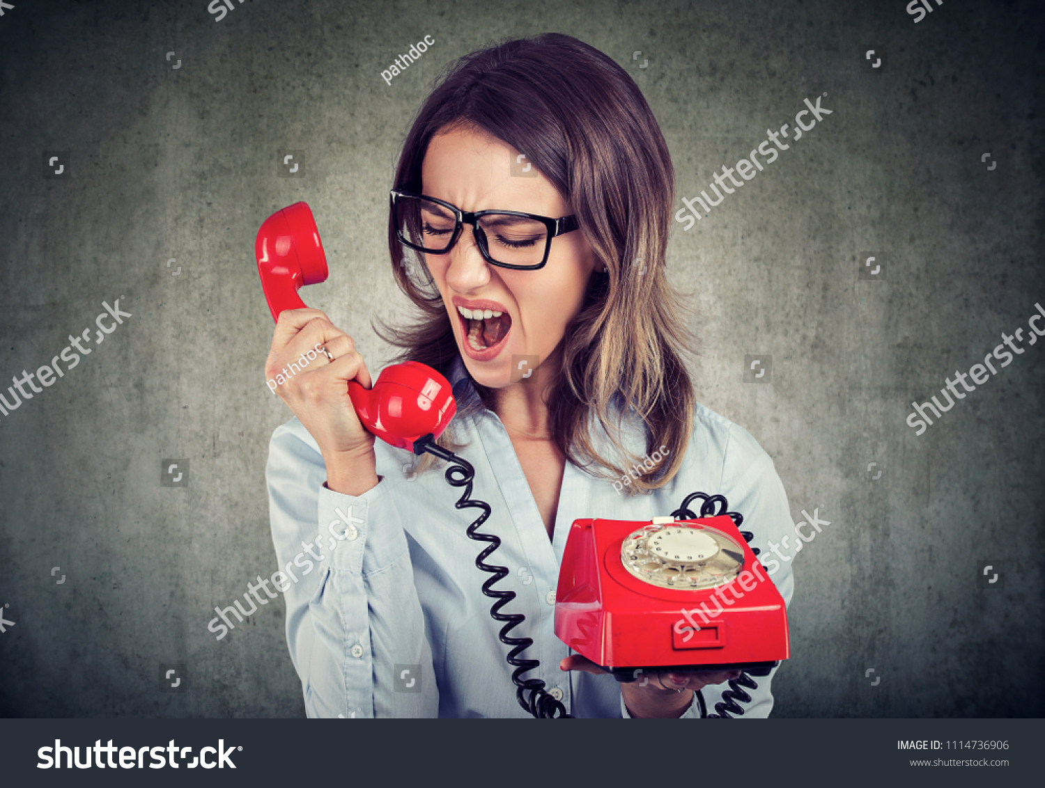 Portrait Young Angry Business Woman Yelling Stock Photo 1114736906