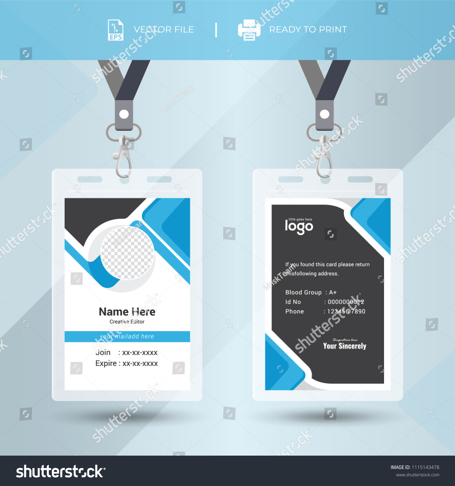 Blue Event Staff Id Card Set Stock Vector (Royalty Free) 1115143478 ...