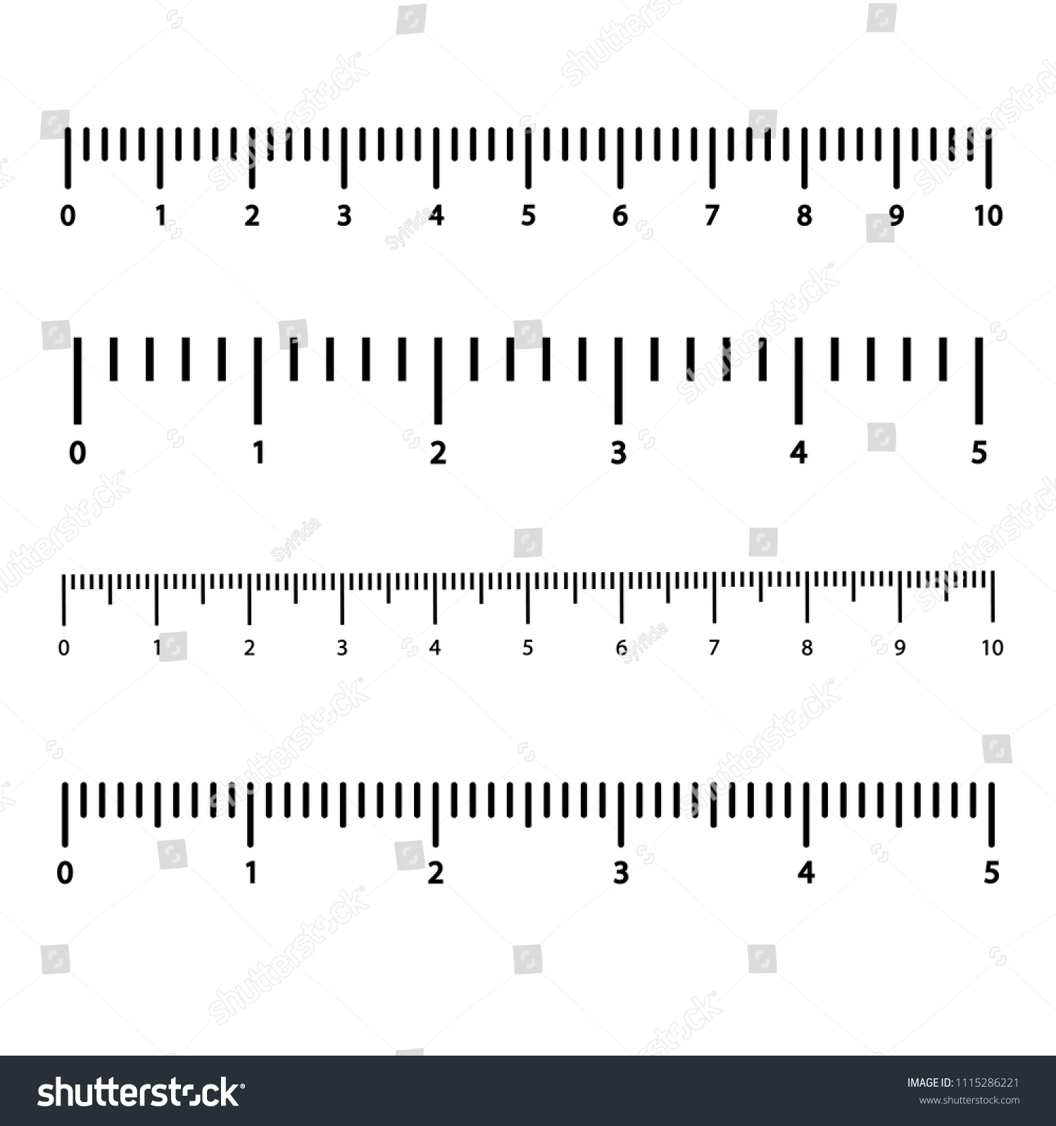 Black Scale Numbers Rulers Different Units Stock Vector (Royalty Free ...