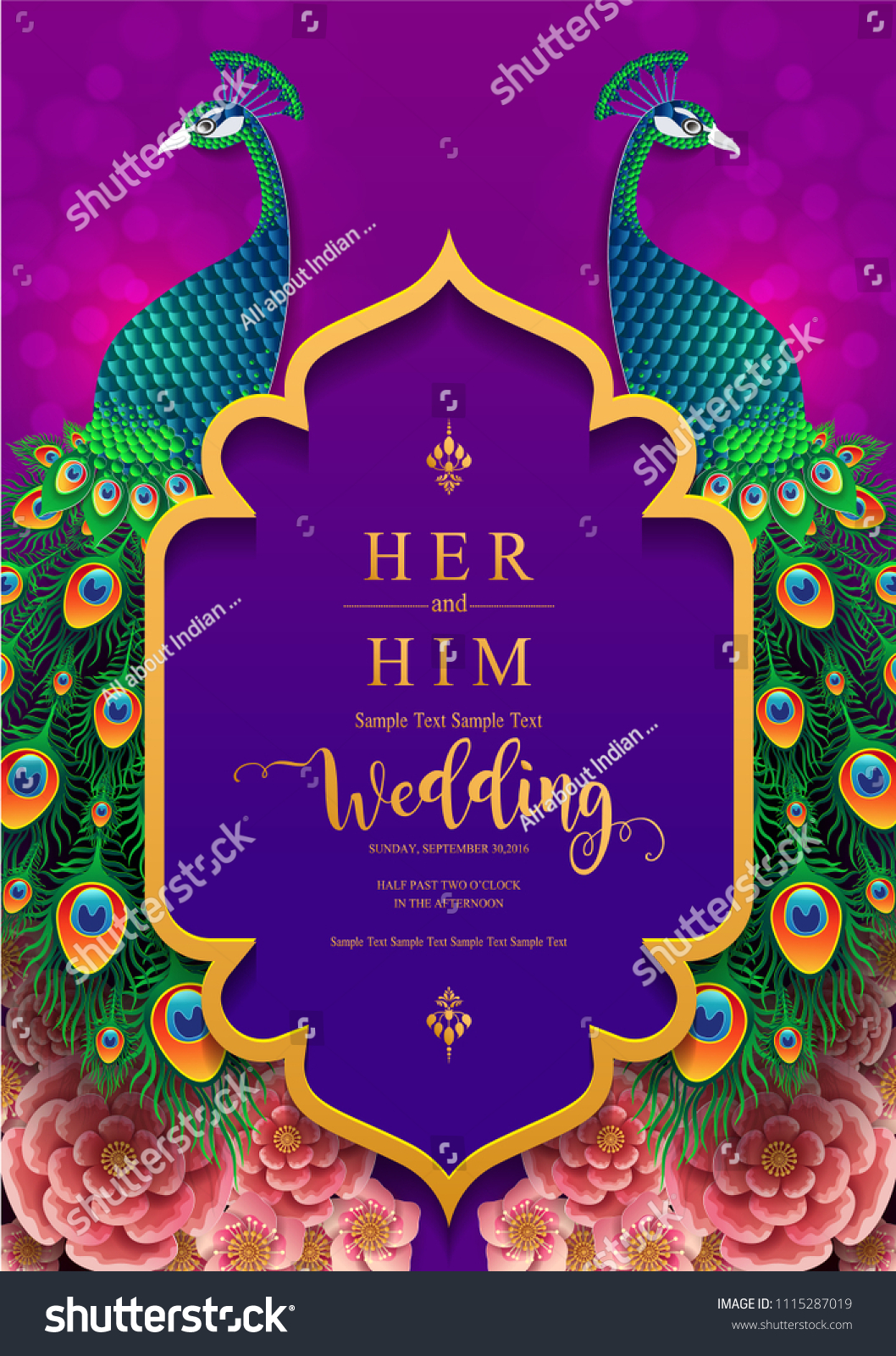 Wedding Invitation Card Templates Gold Peacock Stock Vector (Royalty ...