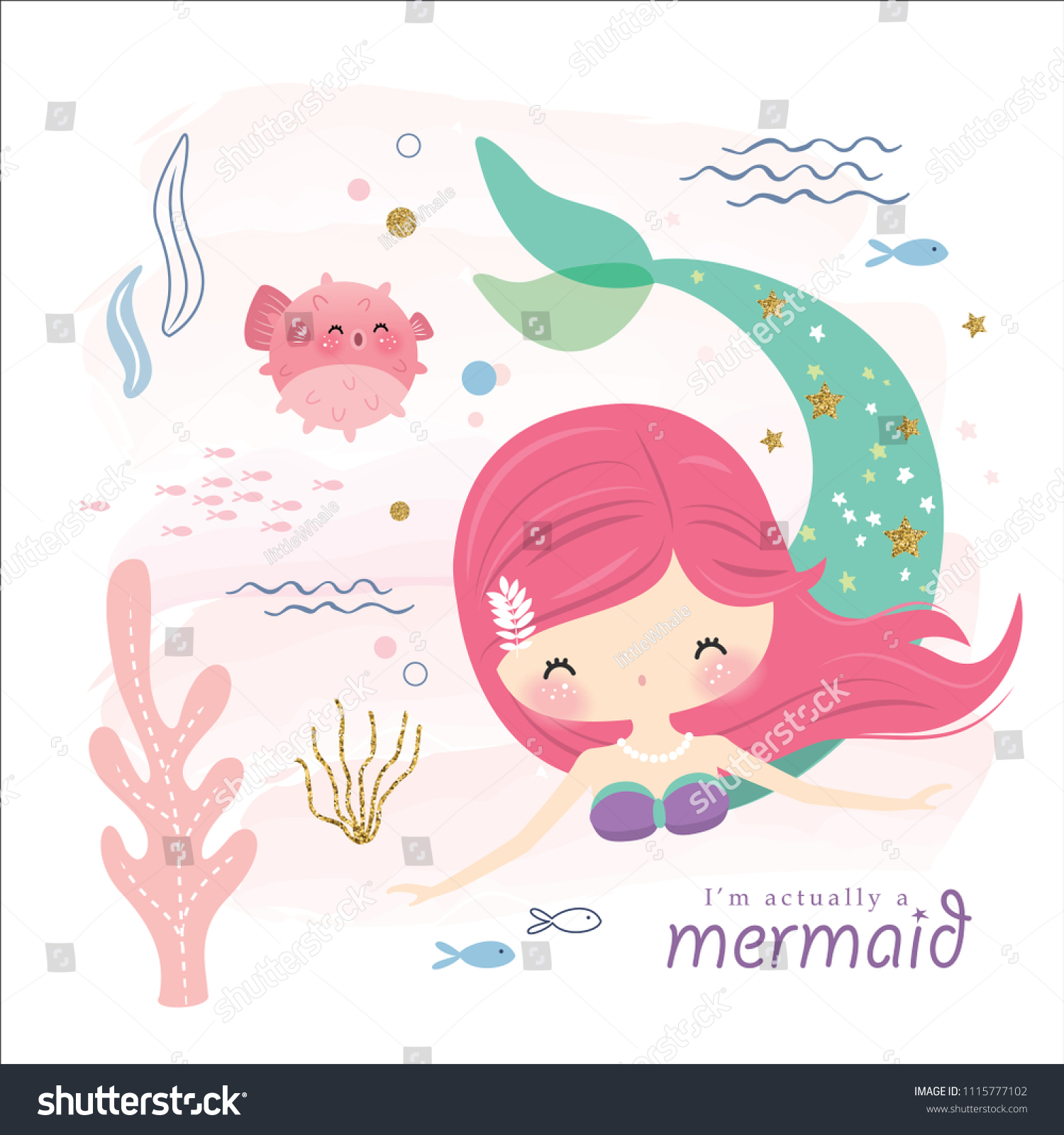 Cute Mermaid Sea Life Cartoon Stock Vector (Royalty Free) 1115777102 ...