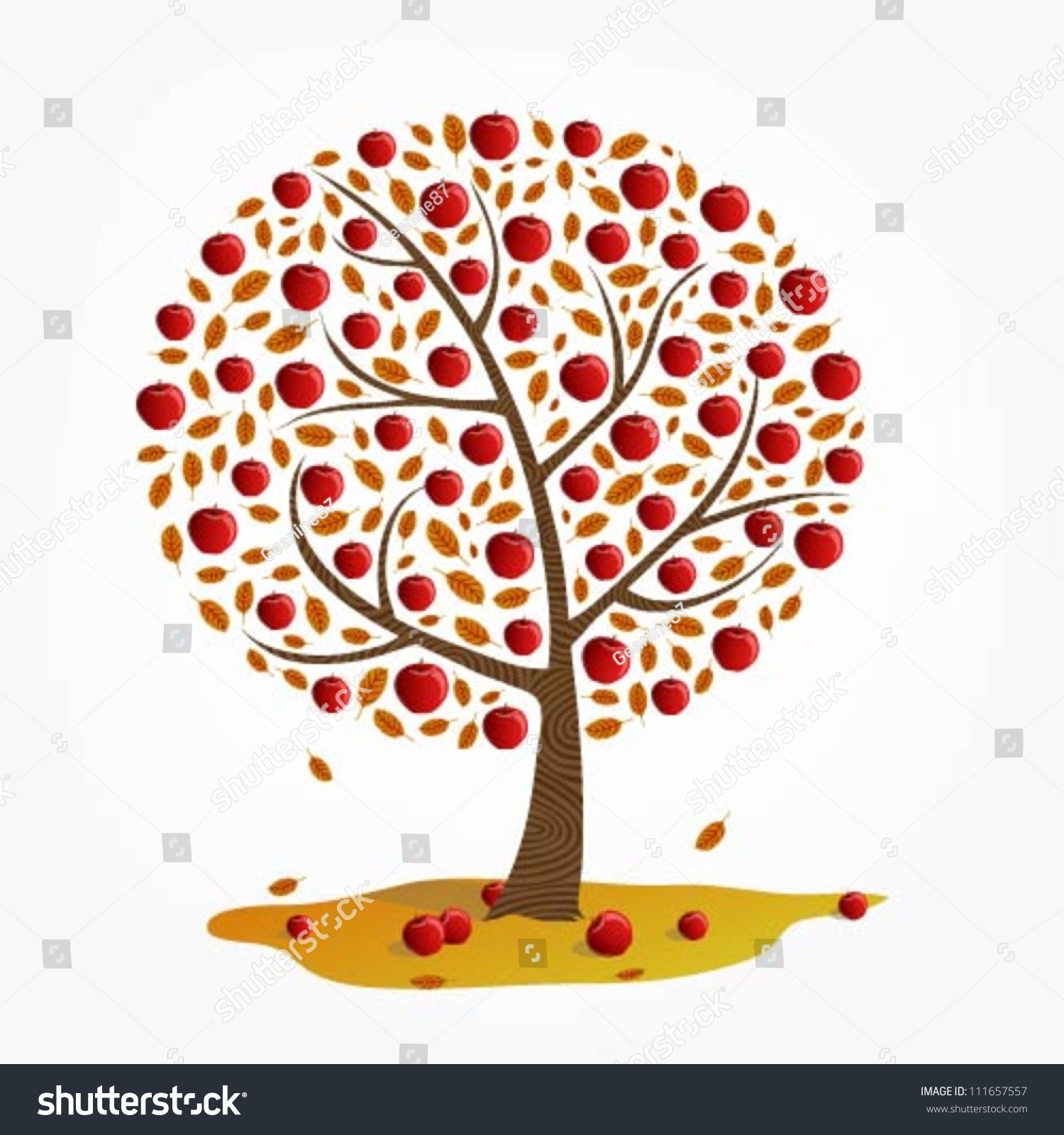 Illustration Red Apple Tree Stock Vector (Royalty Free) 111657557 ...