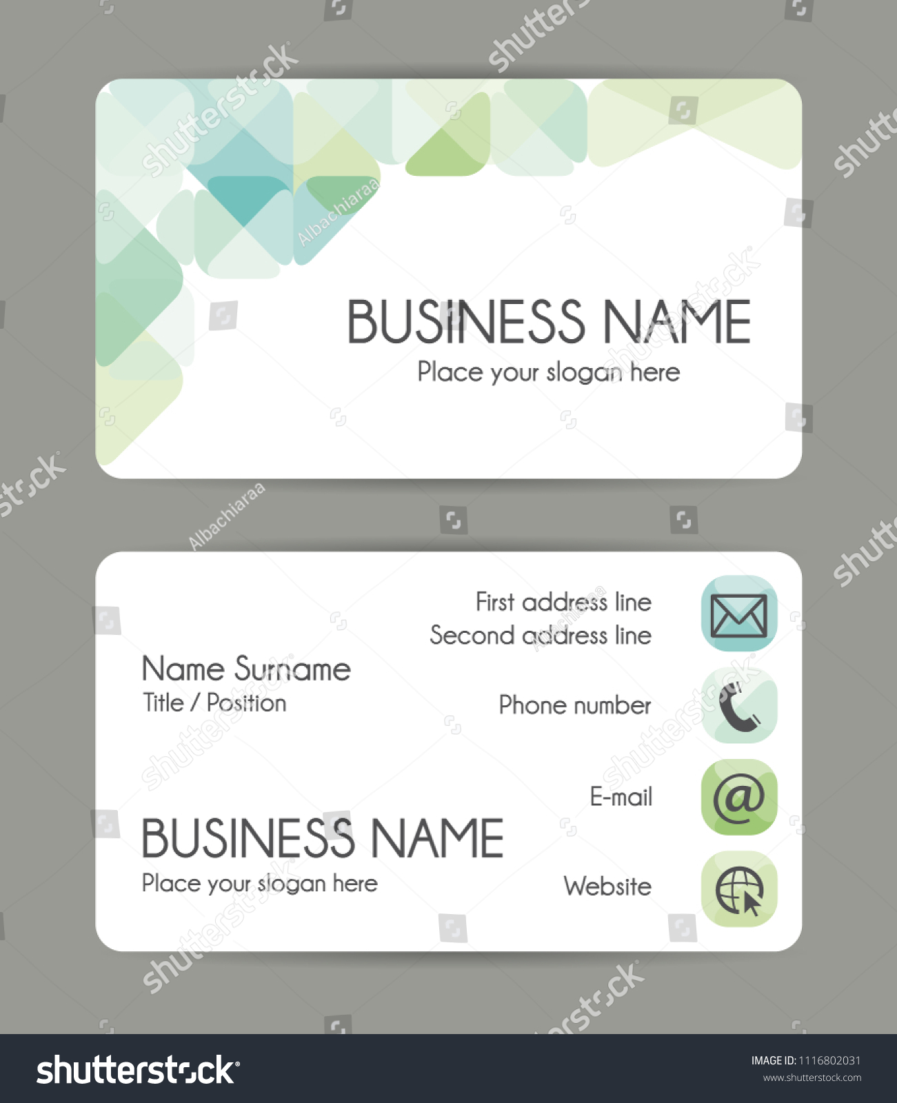 Rounded Corner Business Card Template Green Stock Illustration