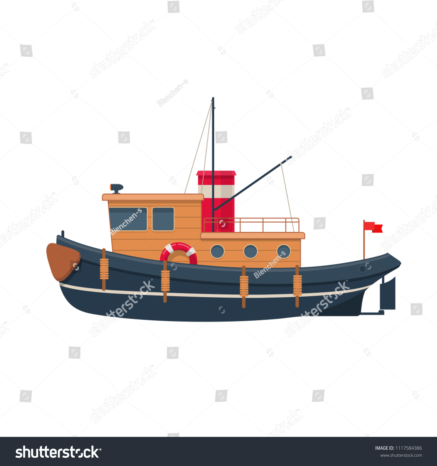 Wooden Tugboat Vector Illustration On White Stock Vector (Royalty Free ...