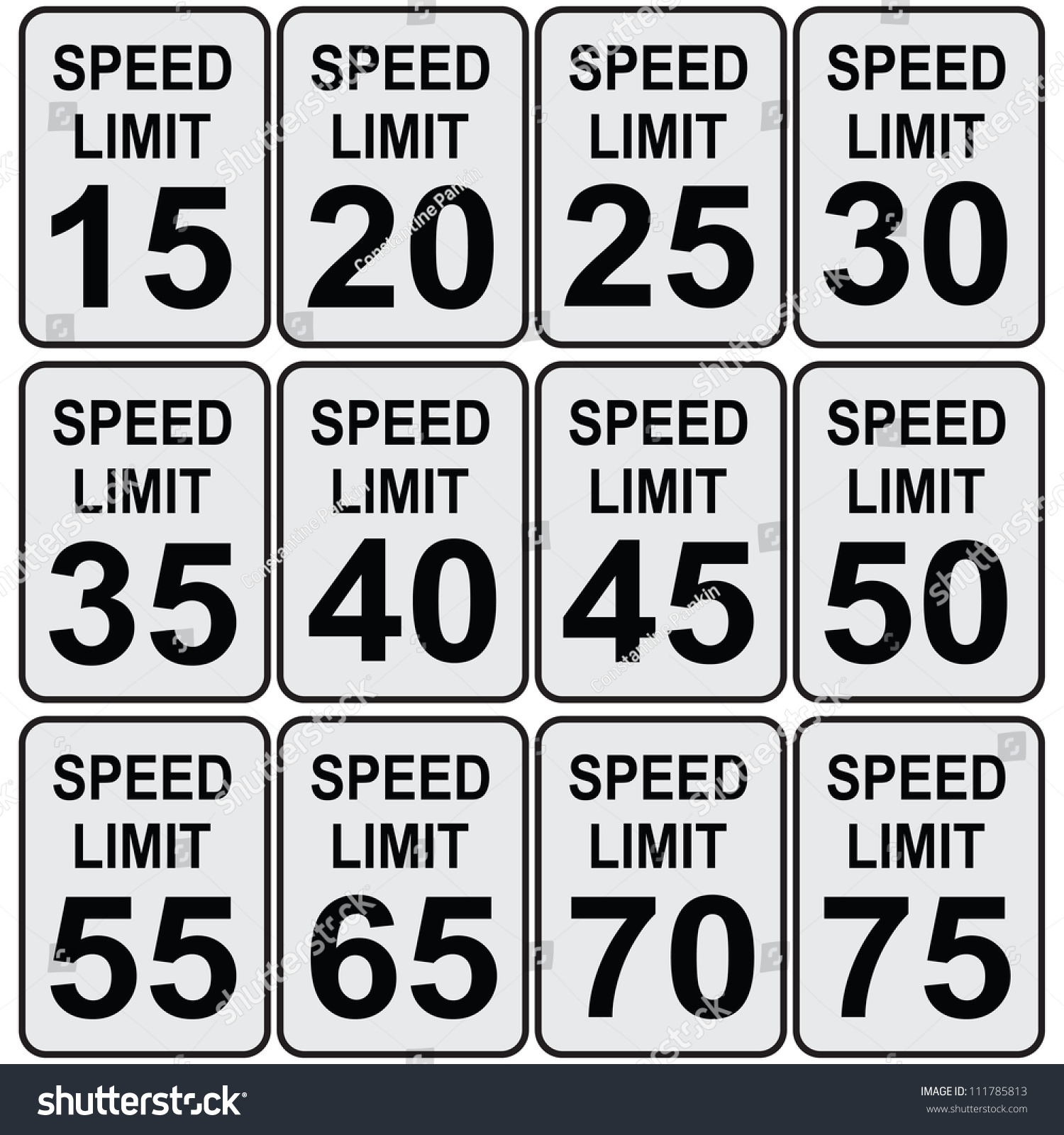 Road Speed Limit Signs Fifteen Seventyfive Stock Vector (Royalty Free ...