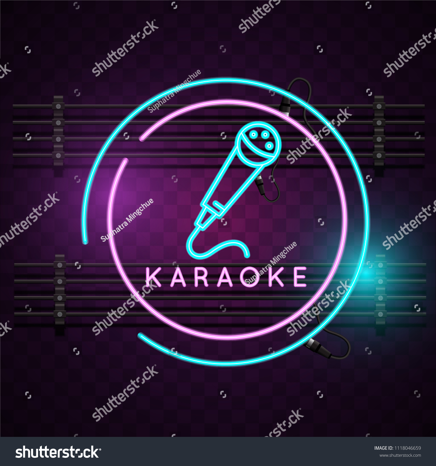 Karaoke Neon Microphone Sign Background Vector Stock Vector (royalty 