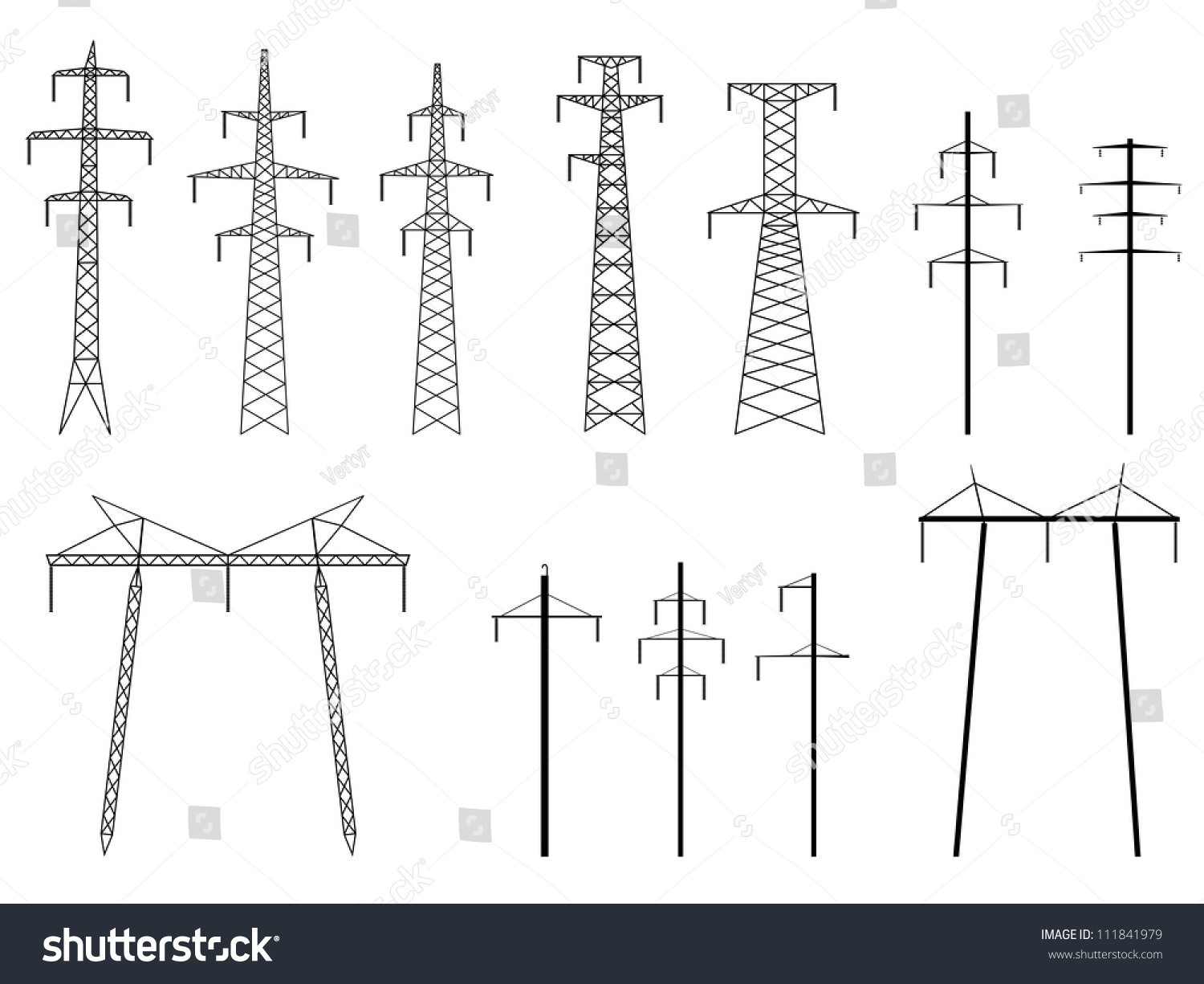 Set Vector Silhouettes High Voltage Electric Stock Vector (Royalty Free ...