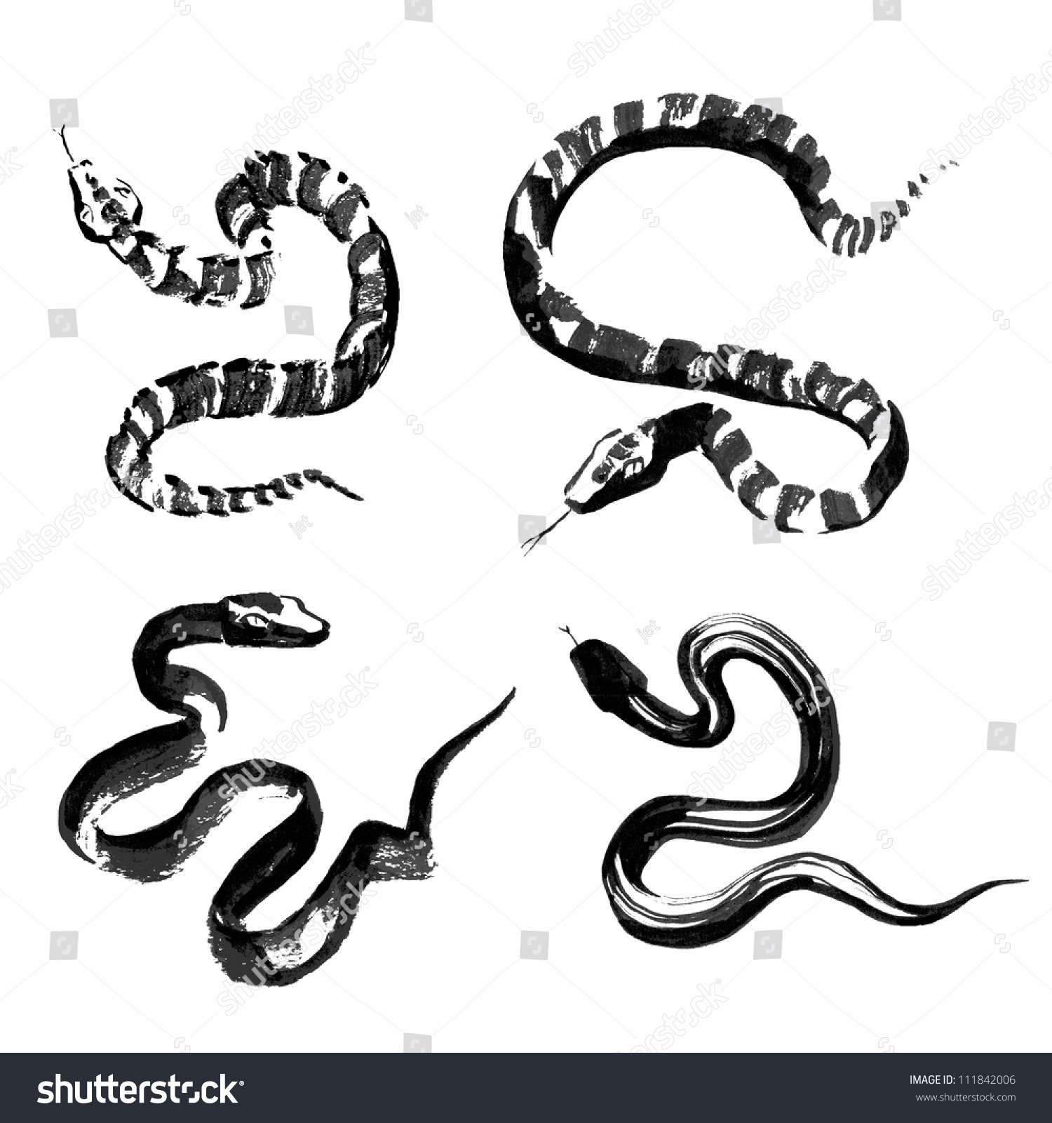 Set 4 Snakes Style Traditional Chinese Stock Vector (royalty Free 