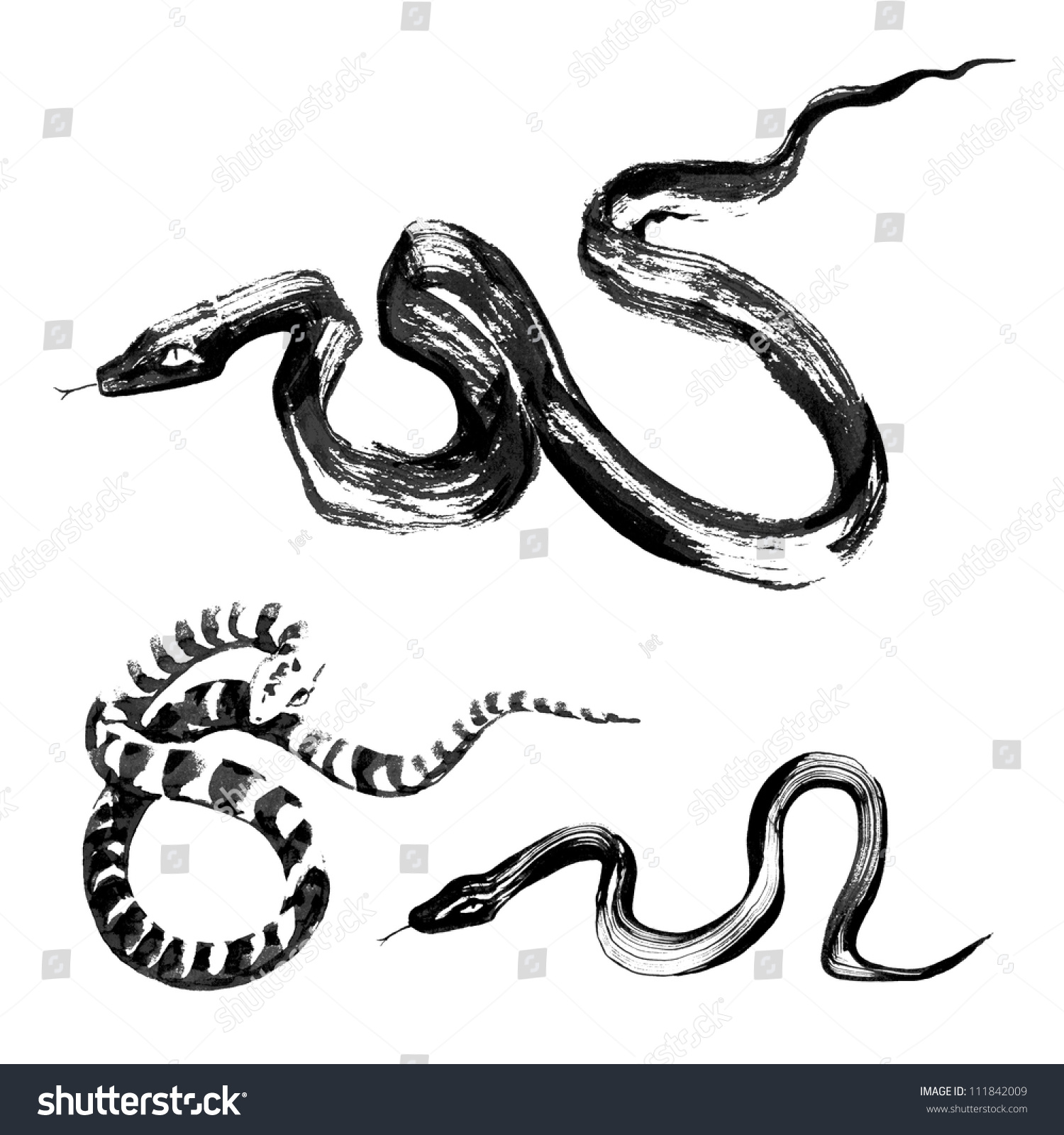 Set 3 Snakes Style Traditional Chinese Stock Vector (Royalty Free ...