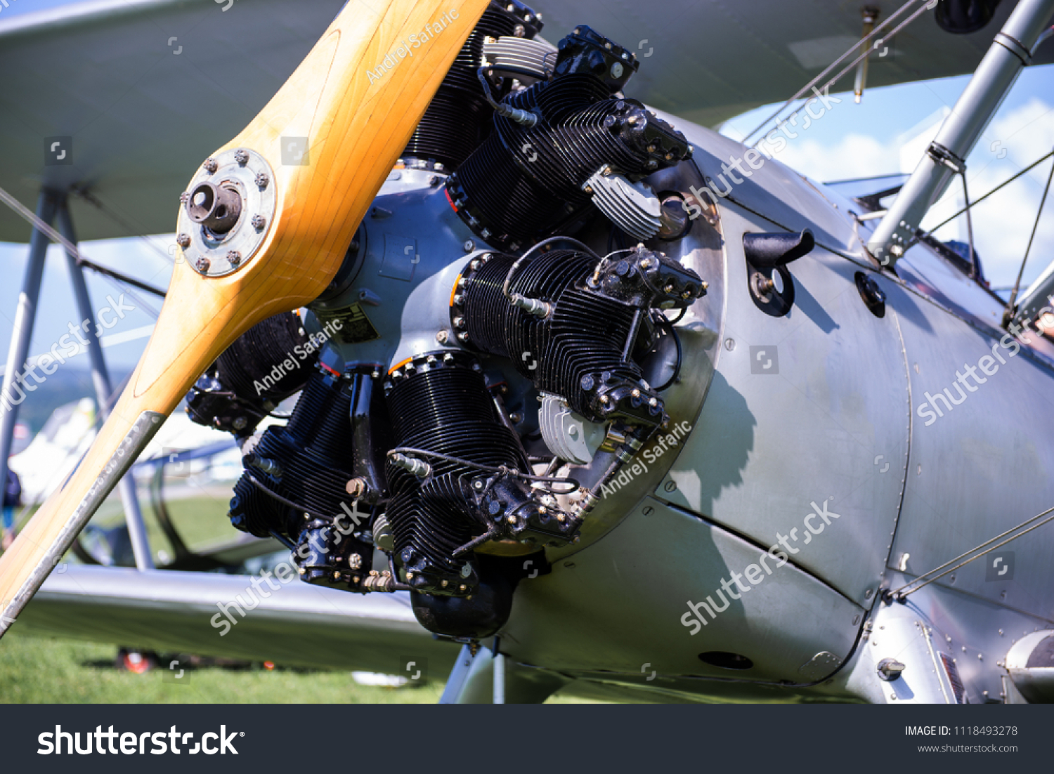 Vintage Aircraft Radial Engine Wooden Propeller Stock Photo 1118493278 