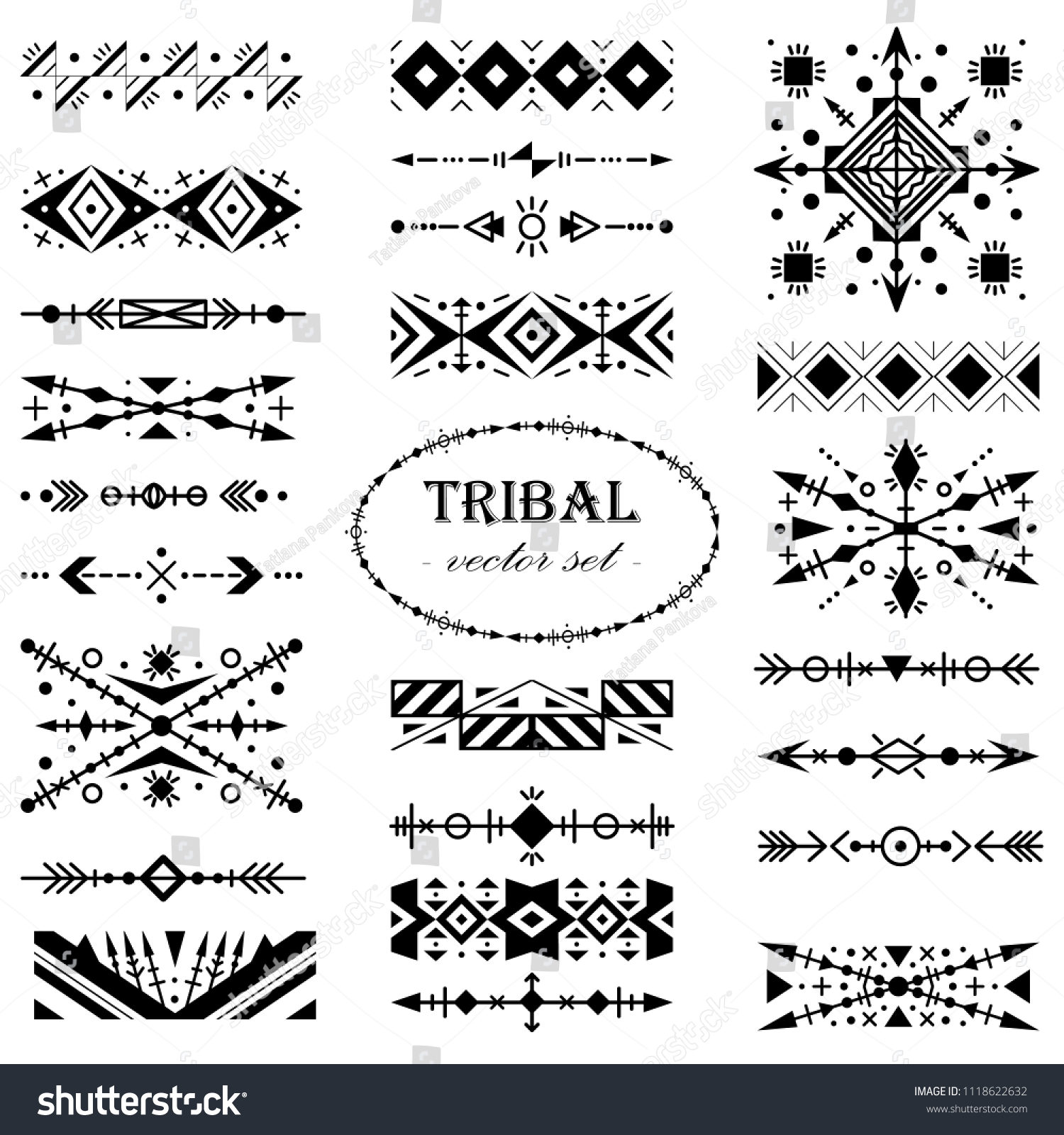 Blackandwhite Vector Tribal Set Design Elements Stock Vector (Royalty ...