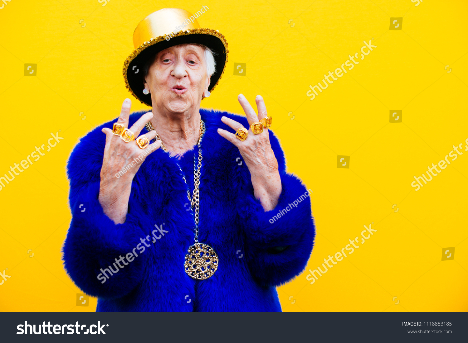 Grandmother Portraits On Colored Backgrounds Stock Photo 1118853185 ...