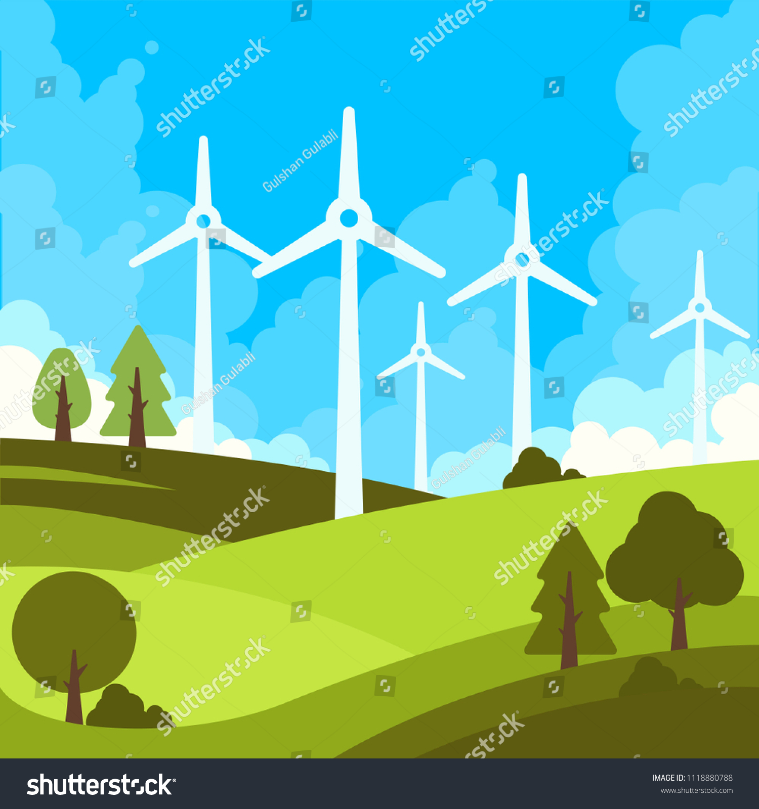 Wind Turbine Landscape Illustration Wind Energy Stock Vector (Royalty ...