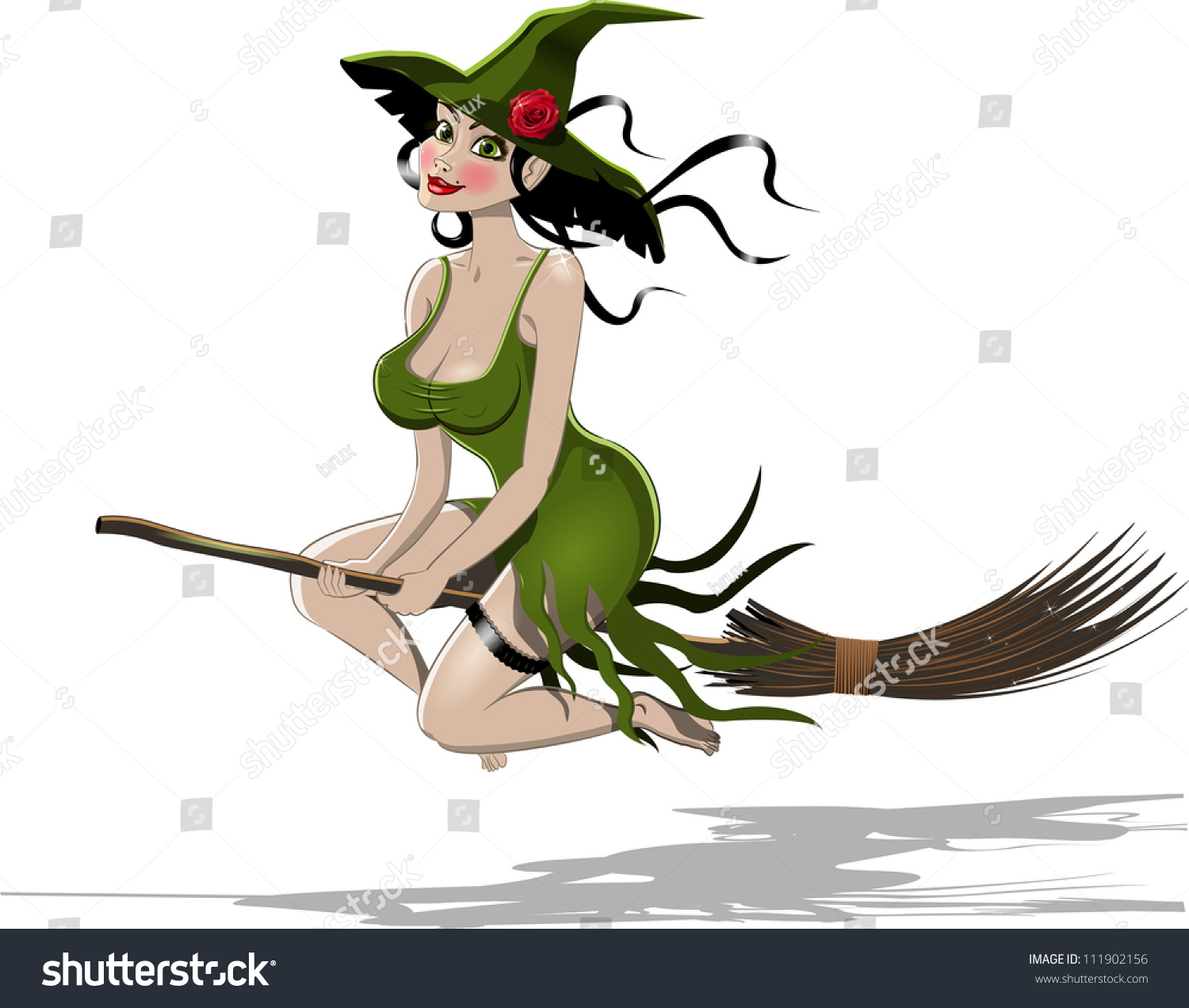 Vektor Stok Illustration Beautiful Sexy Witch Riding Broom Tanpa Royalti 111902156 Shutterstock