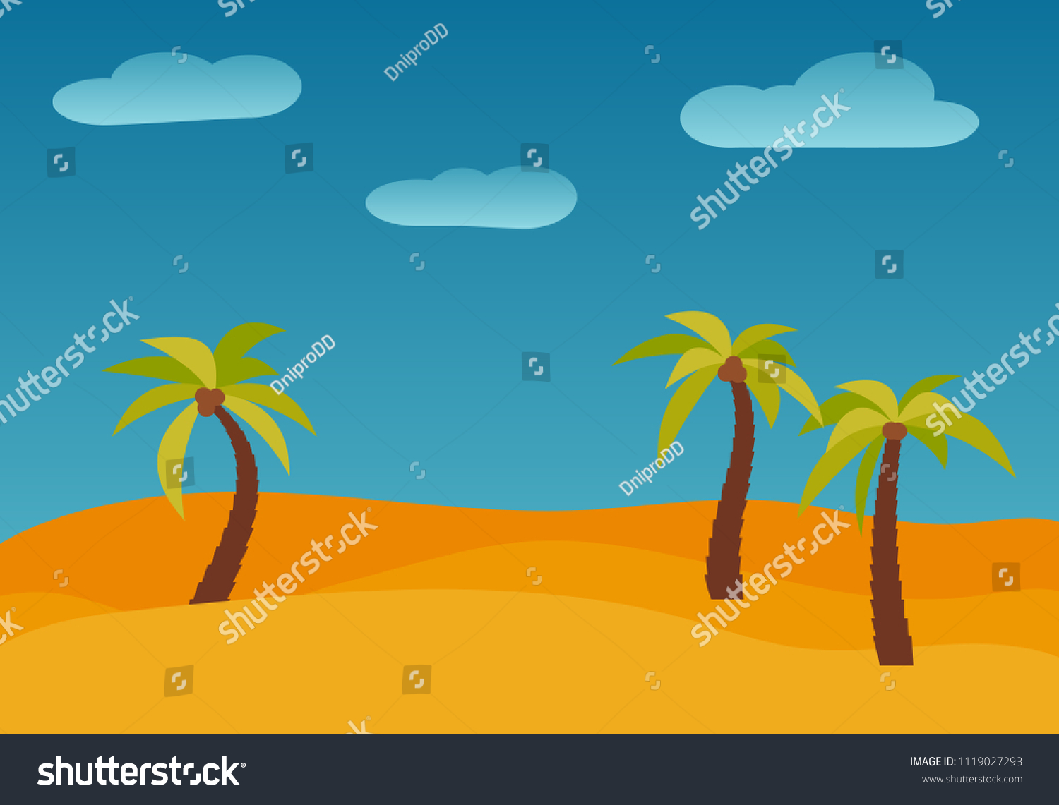 Пустыня с 3 пальмами и родником