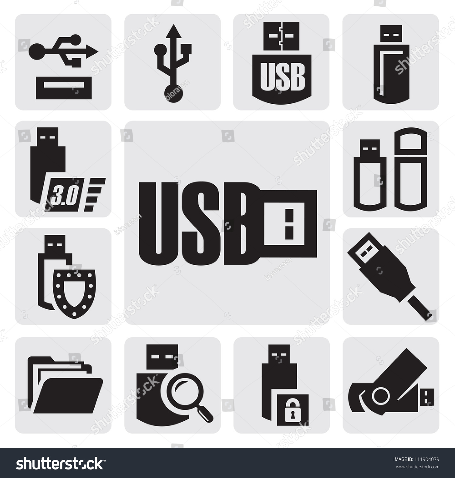 Vector Black Usb Icons Set On Stock Vector (Royalty Free) 111904079 ...