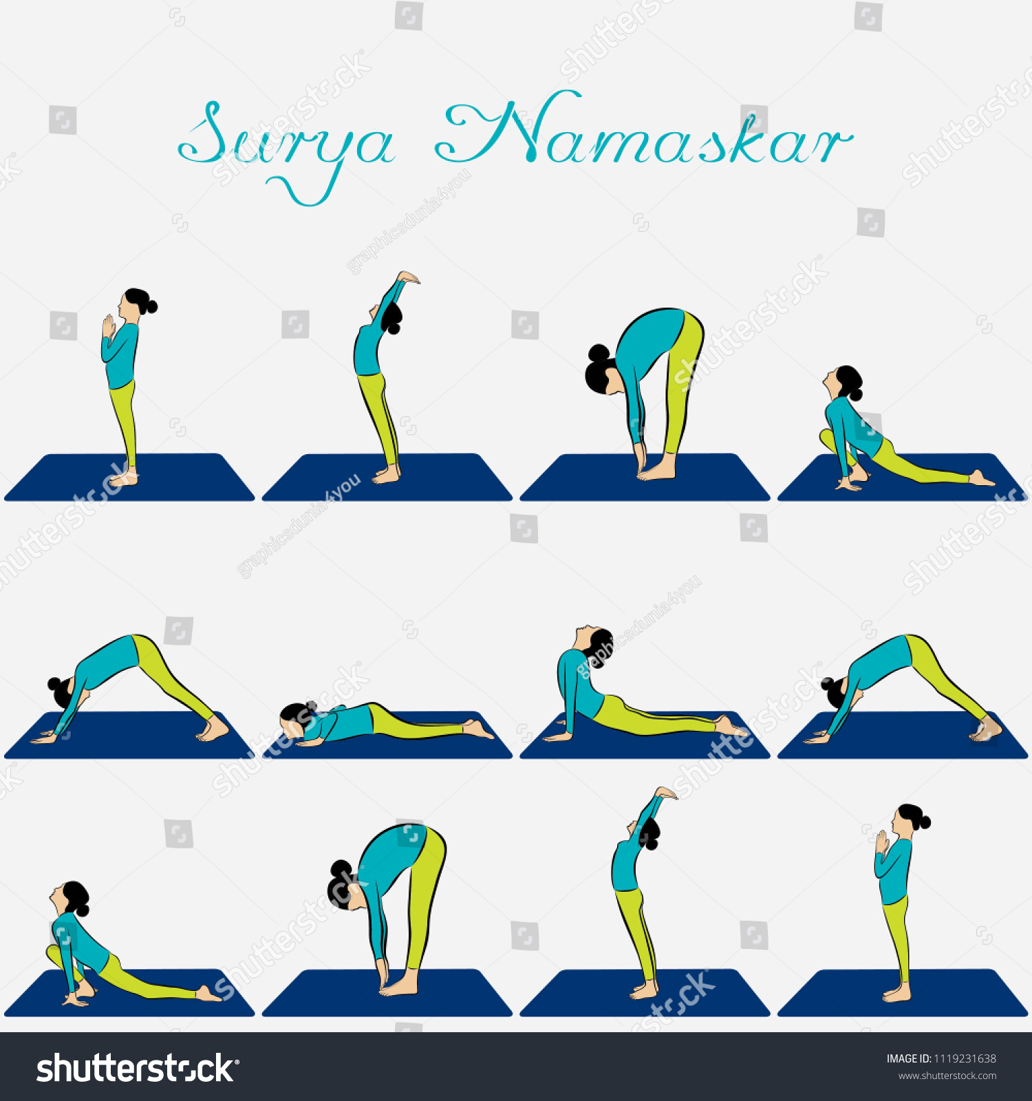 Illustration Woman Doing Surya Namaskar International Stock Vector ...