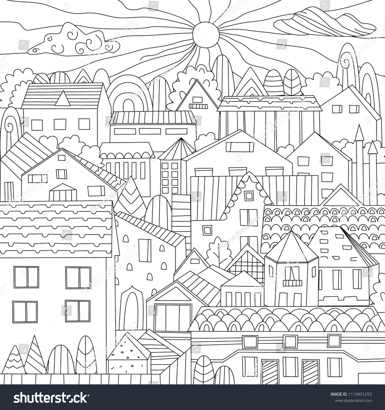 Nice Town Your Coloring Book Stock Vector (Royalty Free) 1119451253 ...