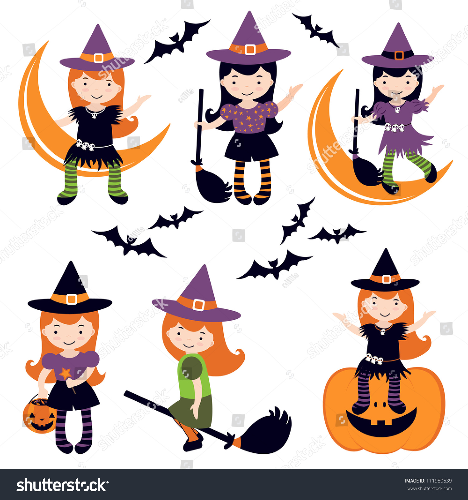 Illustration Cute Little Witches Stock Vector (Royalty Free) 111950639 ...