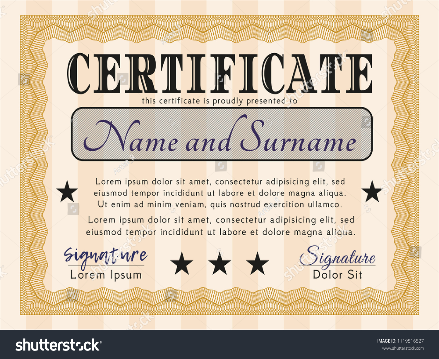 Orange Sample Certificate Diploma Artistry Design Stock Vector (Royalty ...