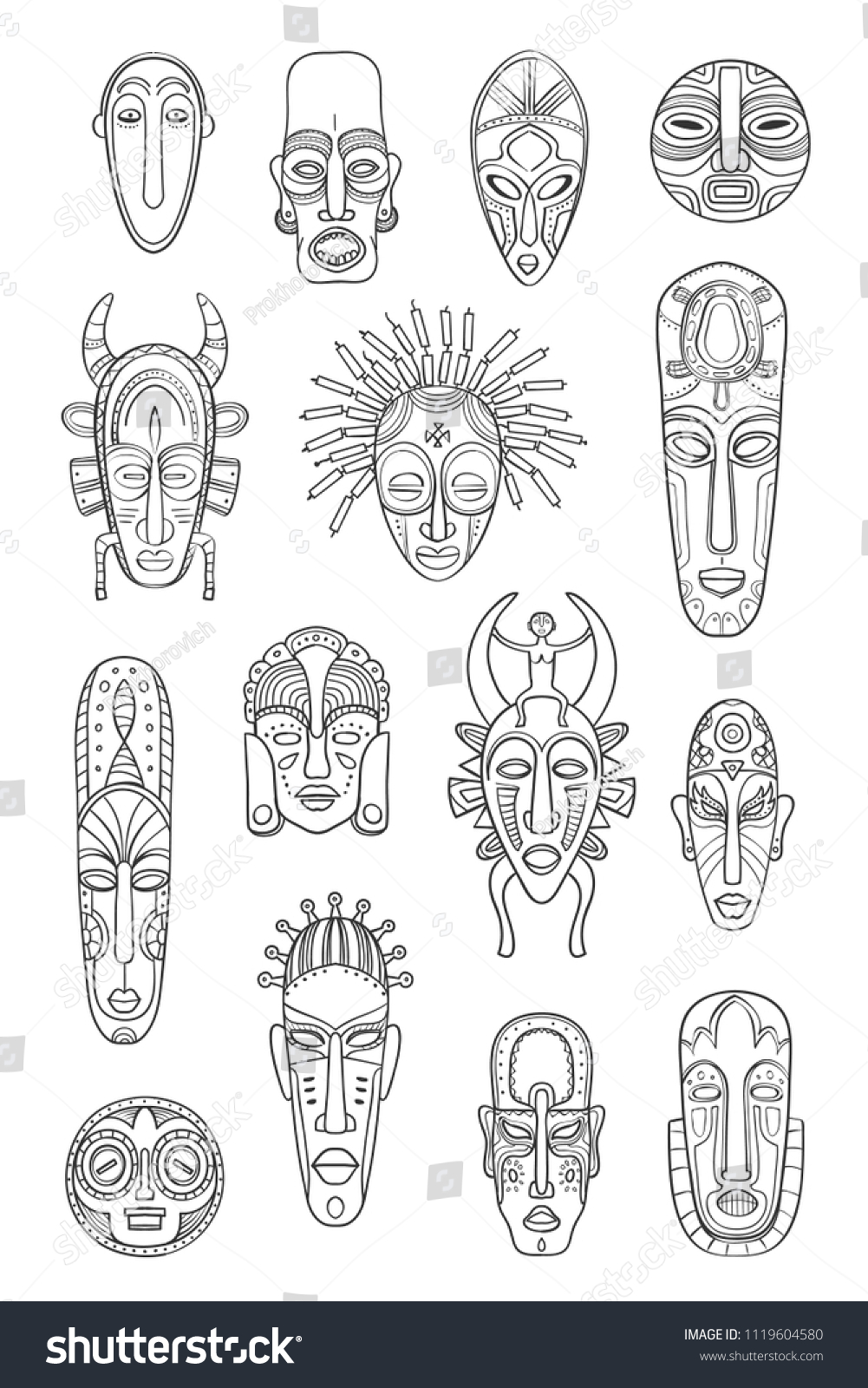 Collection Abstract African Masks Different Shapes Stock Vector ...