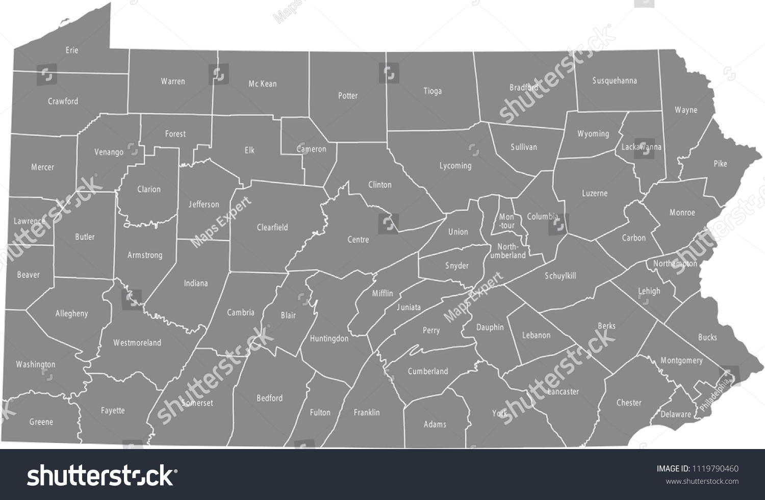 Pennsylvania County Map Labeled Vector Outline Stock Vector Royalty   Stock Vector Pennsylvania County Map Labeled Vector Outline Gray Background Map Of Pennsylvania State Of Usa 1119790460 