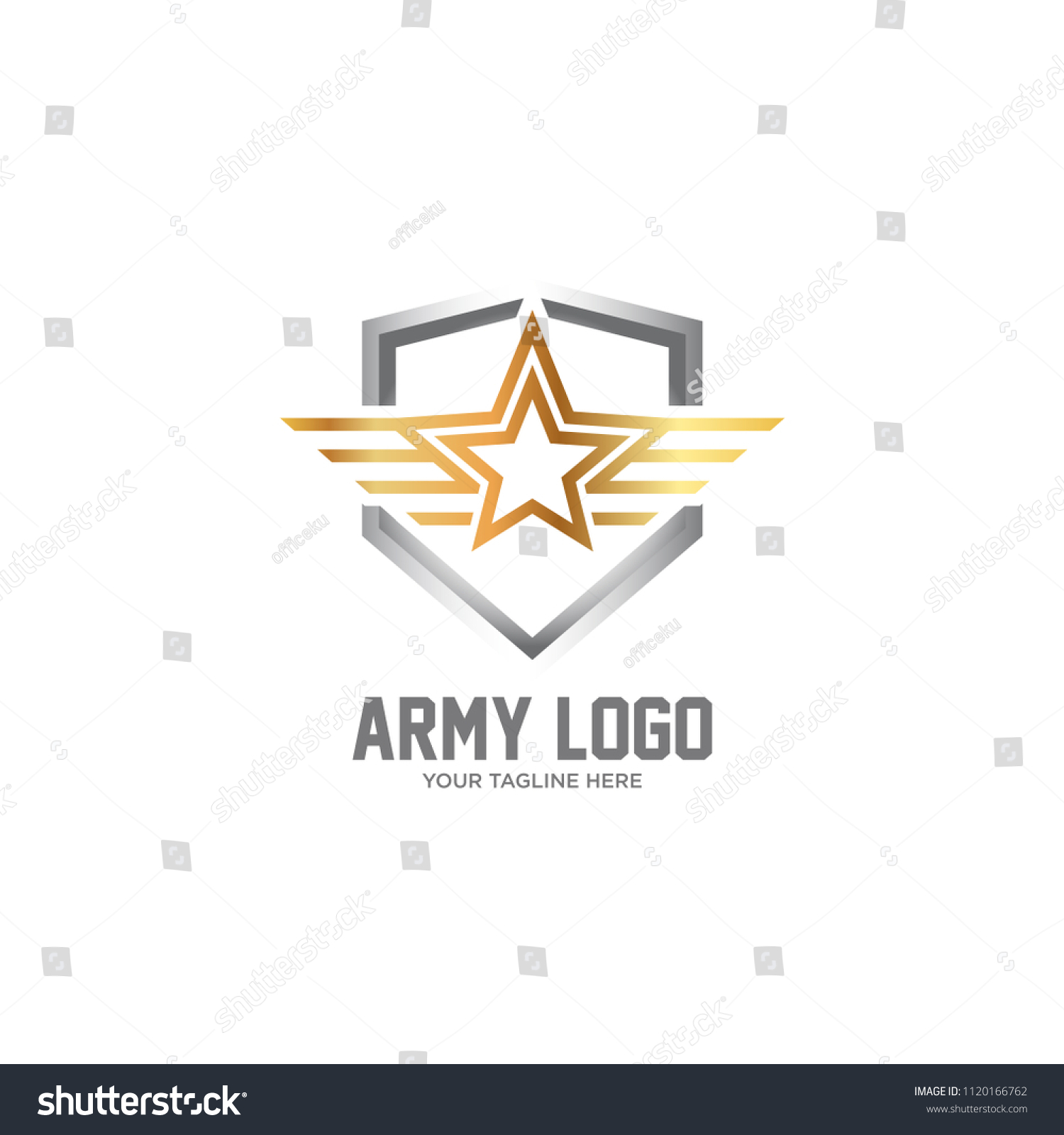 3d Golden Military Star Symbol Silver Stock Vector (Royalty Free ...