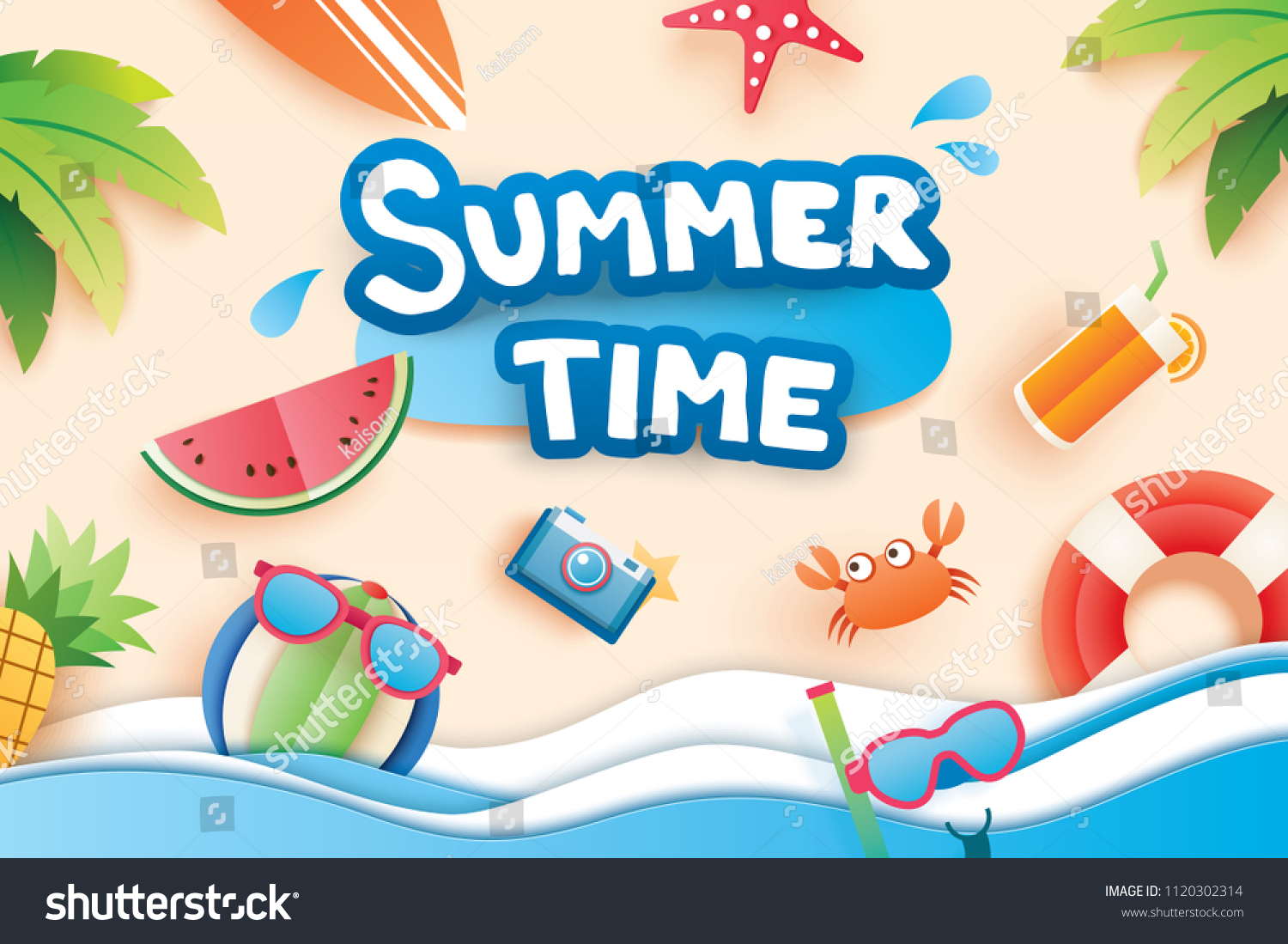 Summer Time Paper Cut Symbol Icon Stock Vector (Royalty Free ...