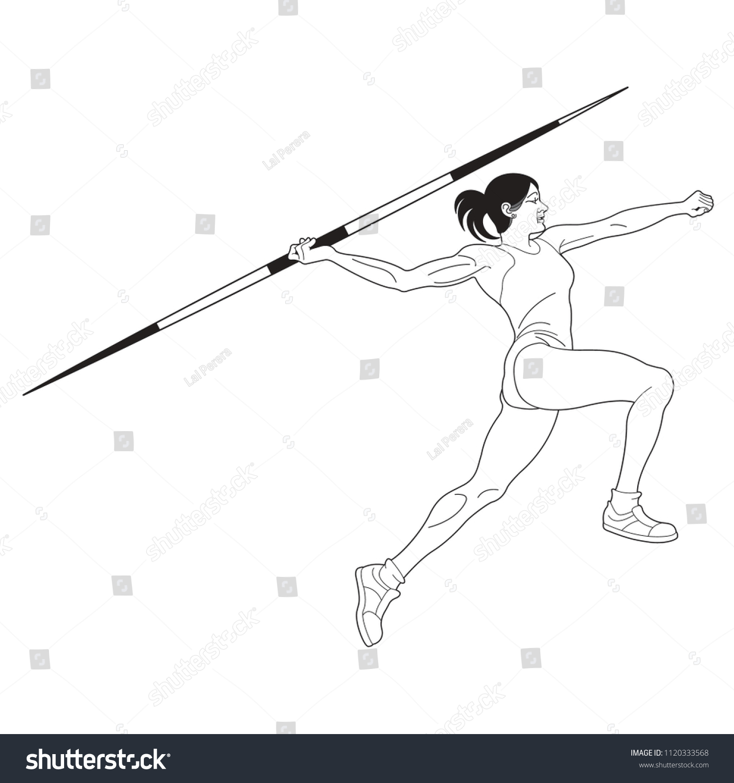 Black Outline Women Throwing Javelin Smile Stock Vector (Royalty Free ...