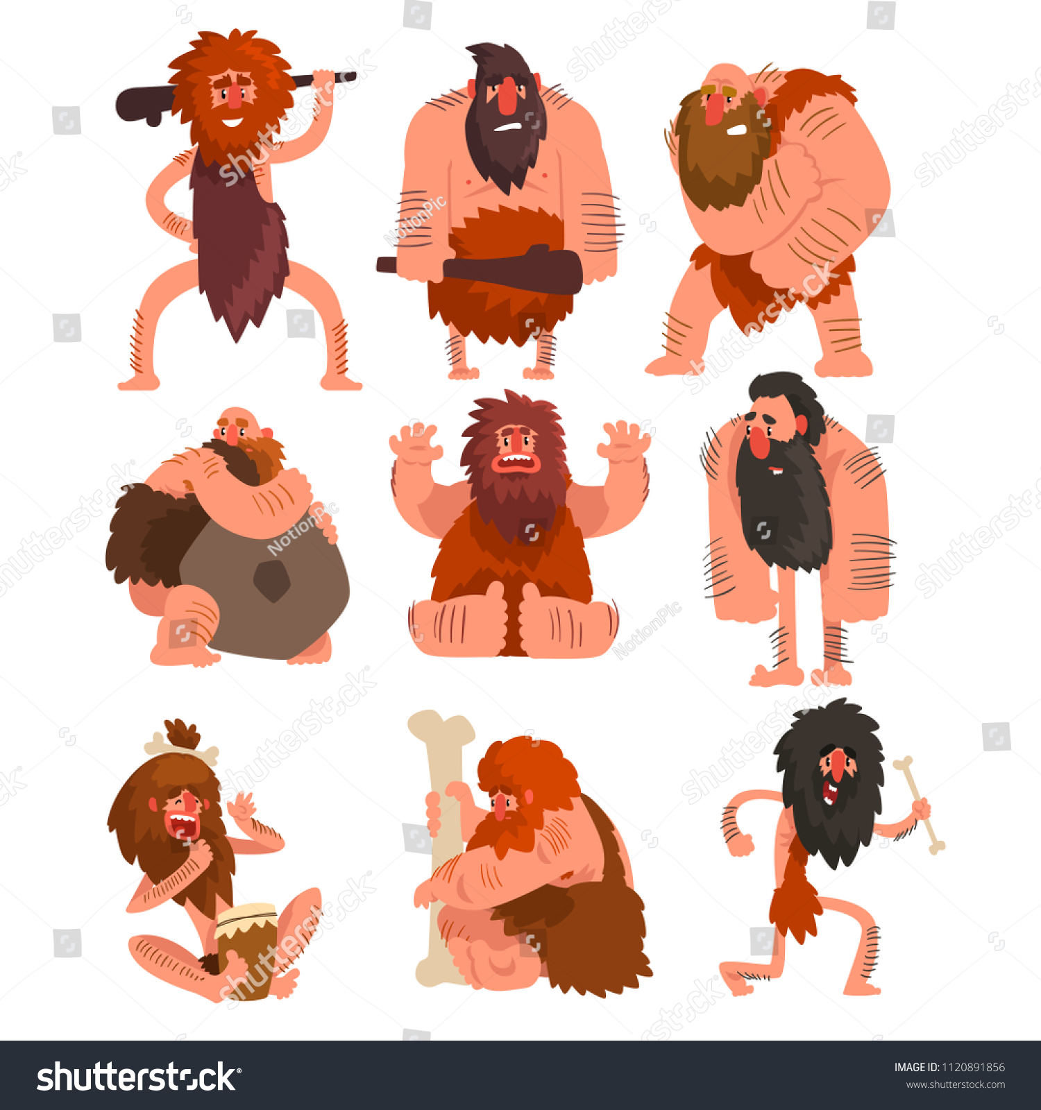 Primitive Cavemen Set Stone Age Prehistoric Stock Vector (Royalty Free ...