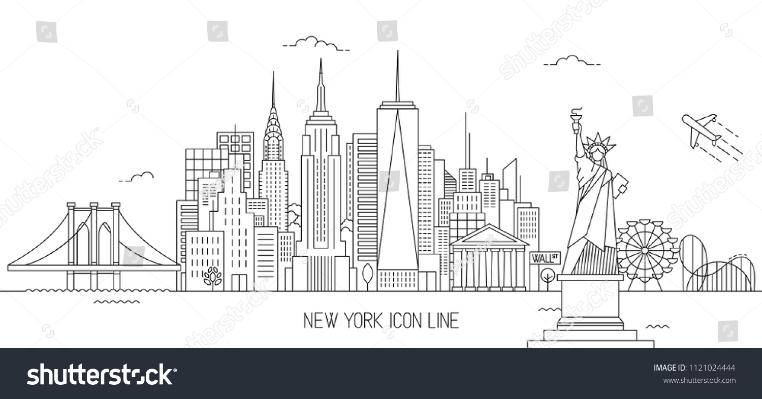 New York Skyline Vector Illustration Line Stock Vector (Royalty Free ...