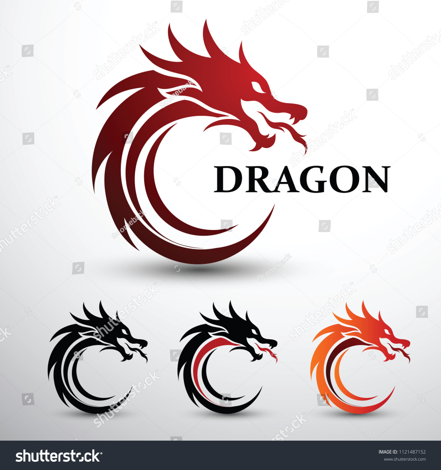 Chinese Dragon Head Silhouette Flat Color Stock Vector (Royalty Free ...