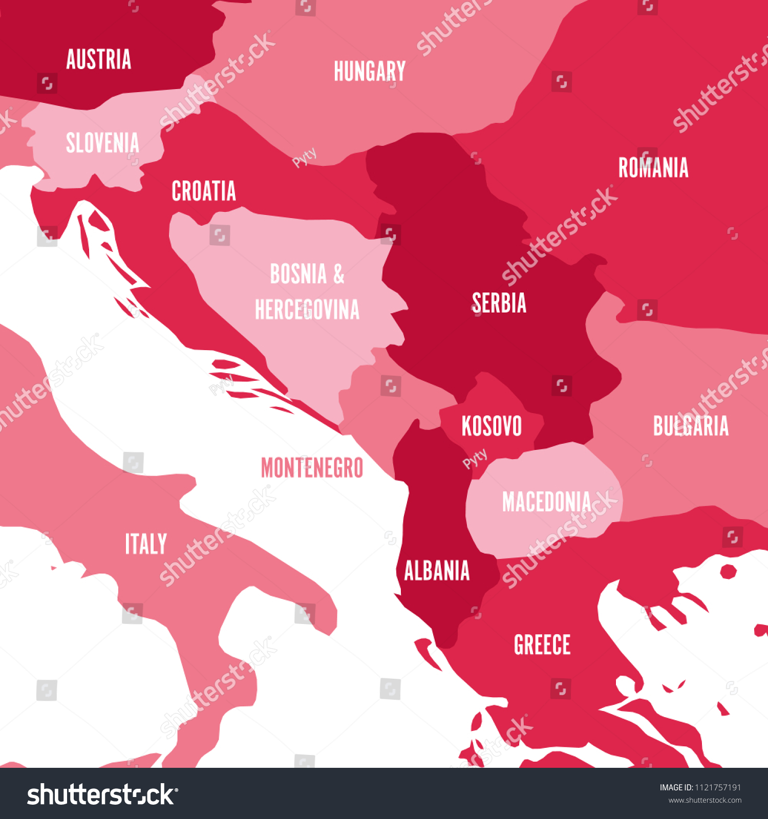 Political Map Balkans States Balkan Peninsula Stock Vector Royalty Stock Vector Political Map Of Balkans States Of Balkan Peninsula Four Shades Of Pink Vector Illustration 1121757191