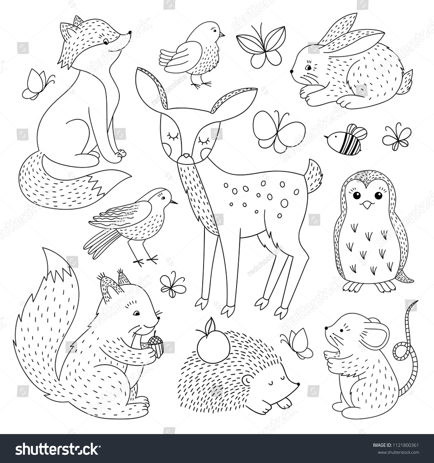 Forest Animals Set Cute Wild Animals Stock Vector (Royalty Free ...