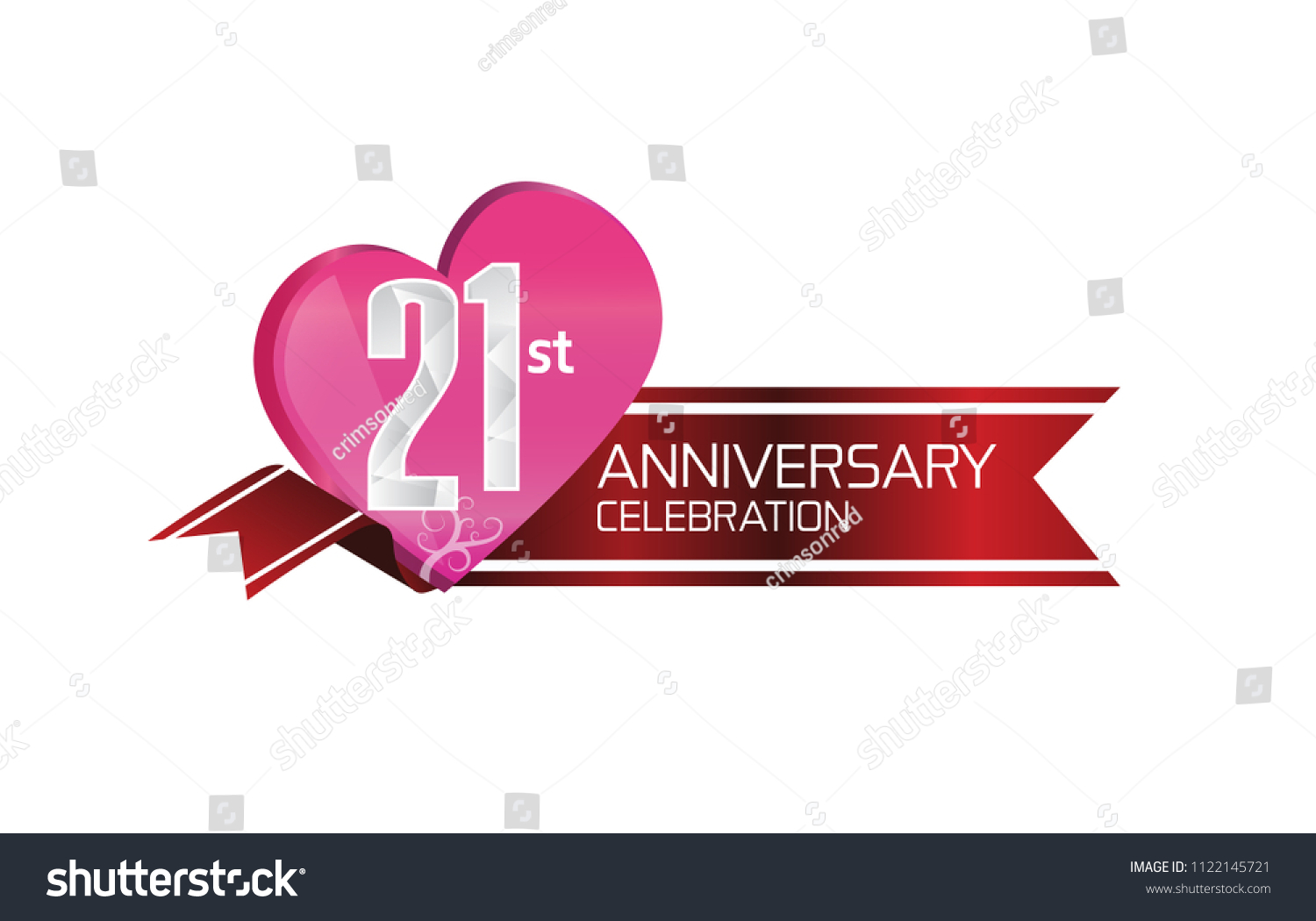 21st Anniversary Celebration Pink Heart Red Stock Vector (Royalty Free ...