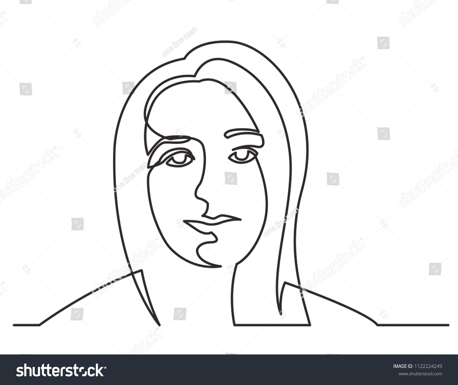 Continuous Line Drawing Pretty Woman Portrait Stock Vector Royalty