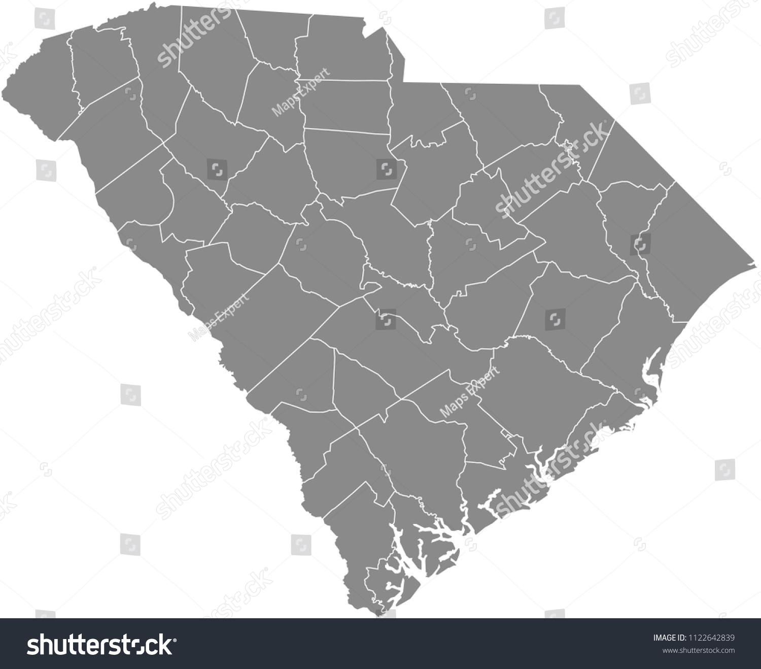 South Carolina Counties Map Vector Outline 1122642839   Stock Vector South Carolina Counties Map Vector Outline Gray Background 1122642839 