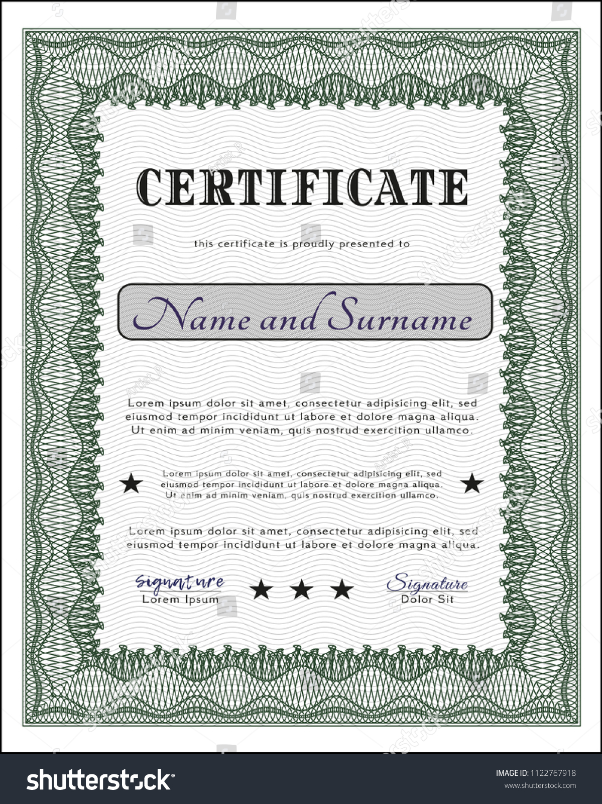 Green Sample Certificate Diploma Great Quality Stock Vector (Royalty ...