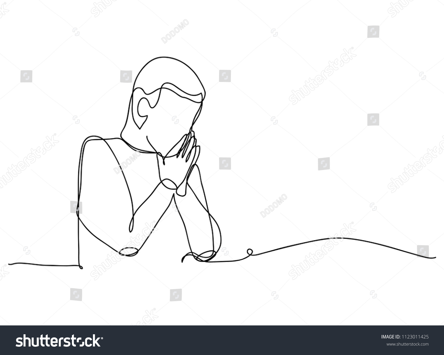 Continuous Line Drawing Christian Prayer Vector Stock Vector (Royalty ...